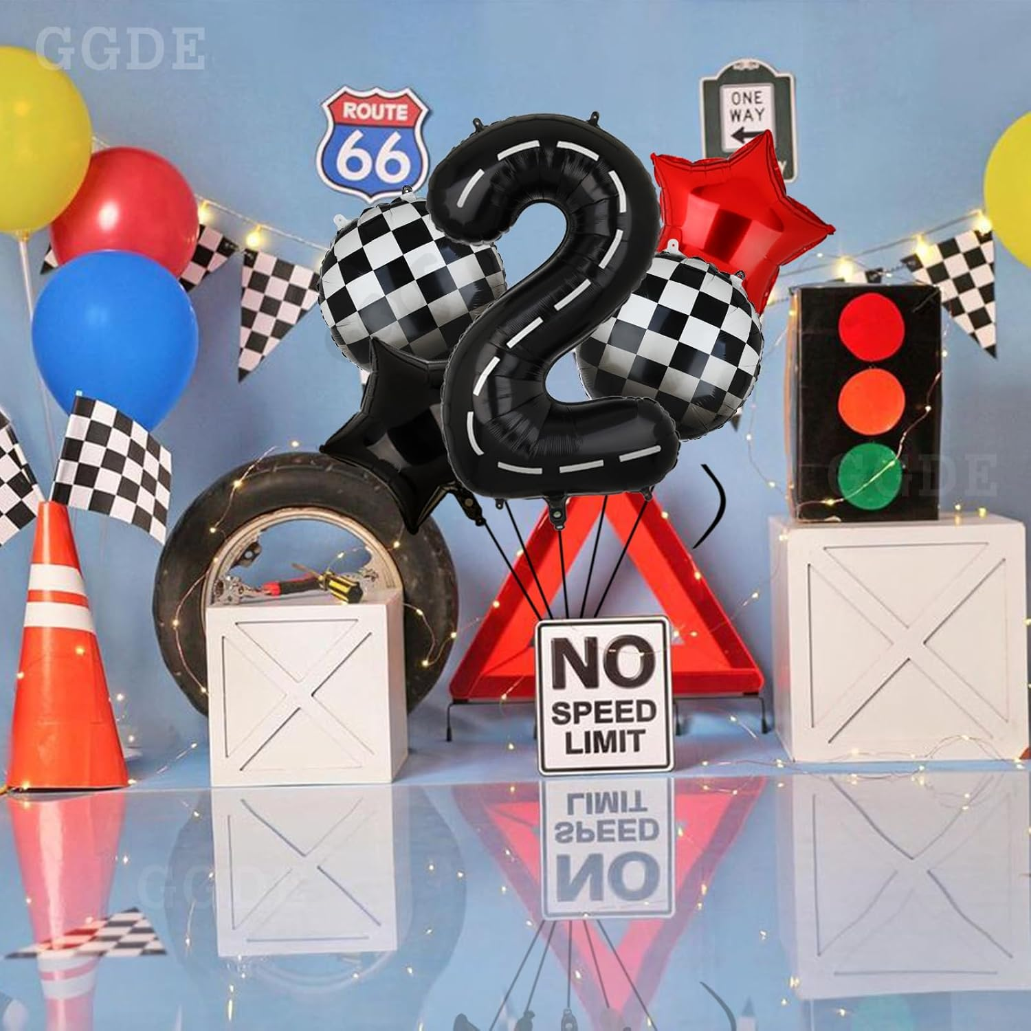 Race Car Birthday Balloons 40 Inch Racetrack Number Balloon 2 Black Boys Two Fast Birthday Race Car Theme Party Decor Supplies 5 Pcs Mylar Balloon image number 1