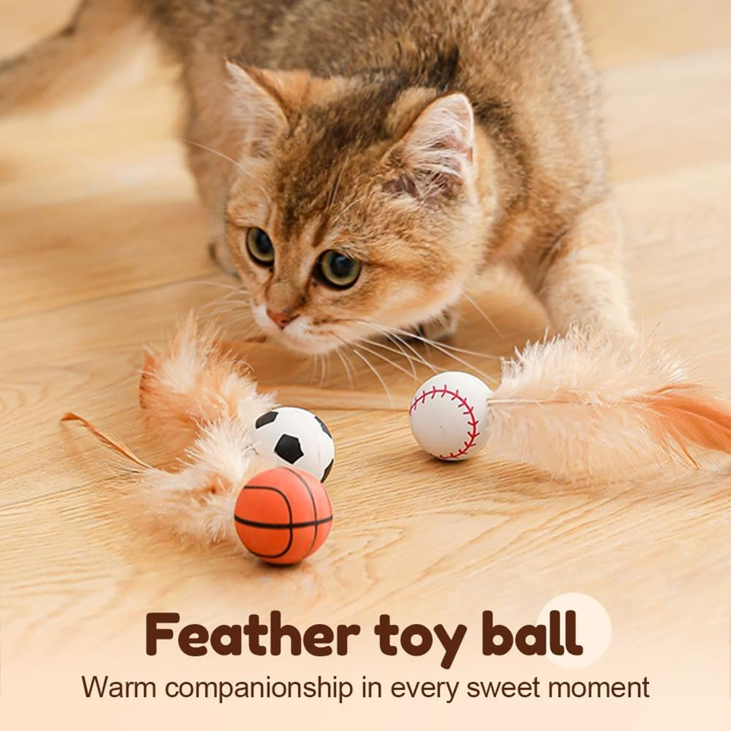 6Pcs Interactive Feather Ball Toy Set for Cats, Bouncy Cat Toys with Feather Tails for Training, Chasing, Hunting, and Exercise image number 2