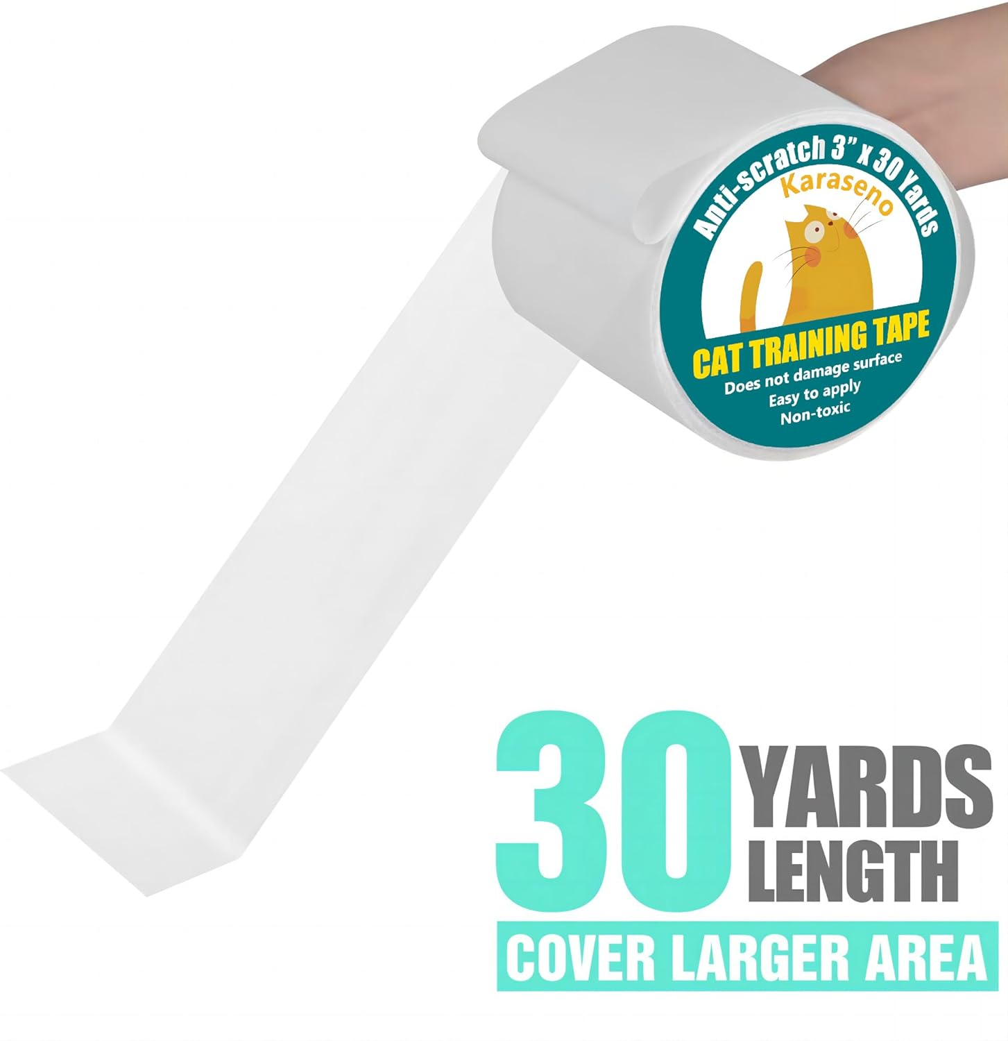 Karaseno anti Cat Scratch Tape, 3 Inches X 30 Yards Cat Training Tape, 100% Transparent Clear Double Sided Scratch Deterrent Furniture Protector for Couch, Carpet, Doors, Pet & Kid Safe image number 2