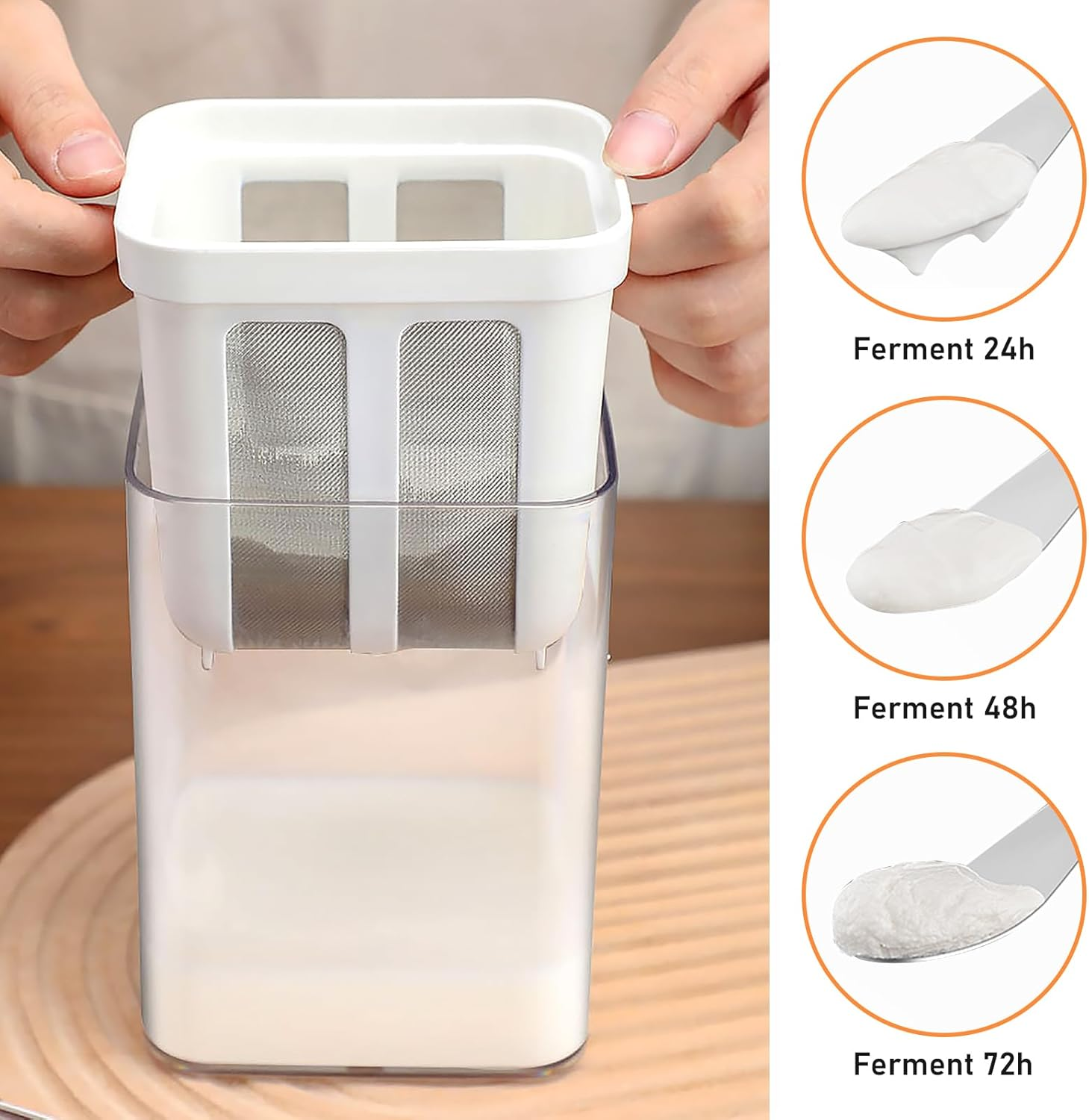 Cream Cheese Maker, Yoghurt Sieve with Lid, Washable Whey Separator, Reusable Fine Filter Sieve, 1100 Ml Fine Mesh Yoghurt Strainer, Yoghurt Maker for Milk, Juice, Kitchen Accessories image number 2