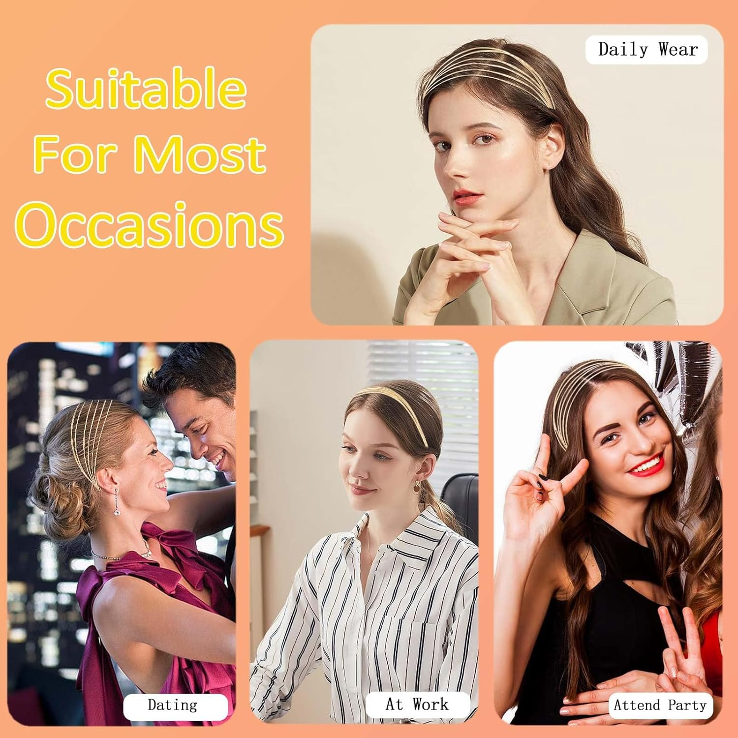 YUBBYSTU 2 Pcs Gold Headband for Women, Elegant Hair Hoop Headpiece for Women Girls Bridal Hair Styling Accessories, Gold Headpiece Multi Layers Hairbands Thin Metal Hair Band image number 1