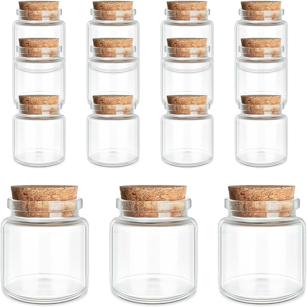 JIUYUE 15 Pcs 50 Ml Glass Bottle with Cork,Jars with Cork Lids(1.7 Oz-1.85X1.96 Inch) image number 6