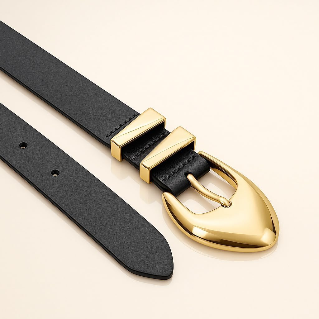 Fengea Women'S Leather Belts for Jeans Dress Pants Black Brown Belts for Women Ladies Waist Belts with Gold Buckle image number 2