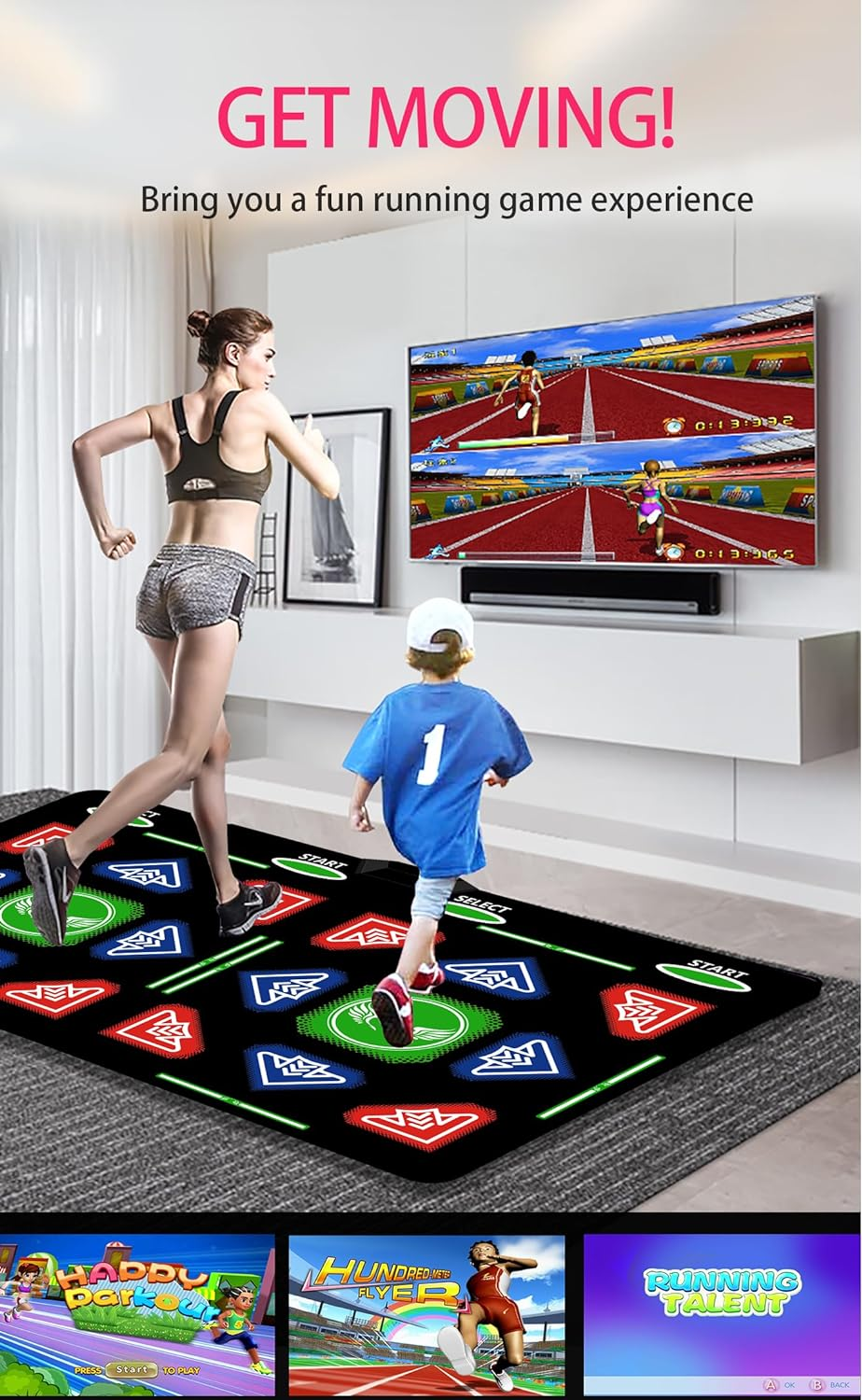 Music Double Dance Mat for Kids and Adults,64G Memory Card,Fitness Dance Games with Mv/3D/Cartoon Dance Mode, 1000Pcs Games and 885Pcs Songs 81Pcs MV for HDMI TV Fun Senior Flannel Materia