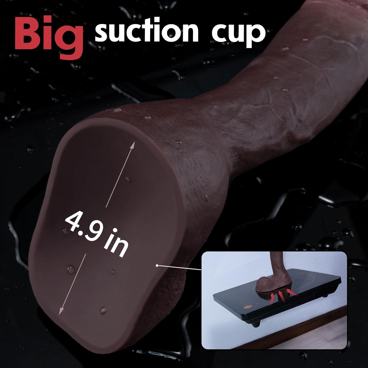 9 Inch Black Realistic Dildo Feels like Skin, with Huge Strong Suction Cup Dildos for Hands-Free Play, Soft Liquid Silicone Adult Sex Toys for Men and Women Pleasure image number 2