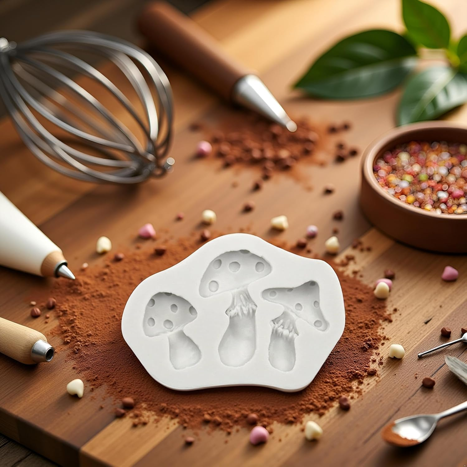 White Mushroom Silicone Mold Chocolate Candy Clay Mold for DIY Dessert Crystal Ice Mold Handmade Cupcake Decor Baking Tool Mushroom Silicone Mold,Bakeware (White, One Size)