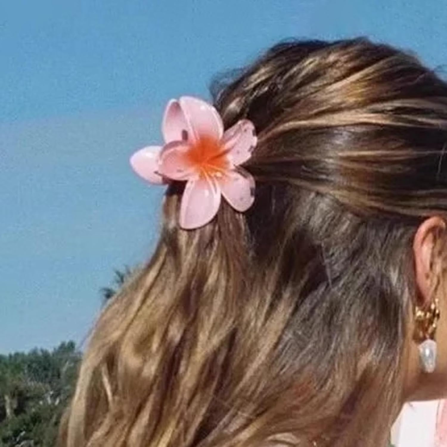 Inateannal Flower Hair Clips for Women Thick Hair Large Pink Flower Claw Clips Hawaiian Floral Hair Accessories Strong Hold Non-Slip Hair Clips Summer Beach Floral Claw Barrette image number 1