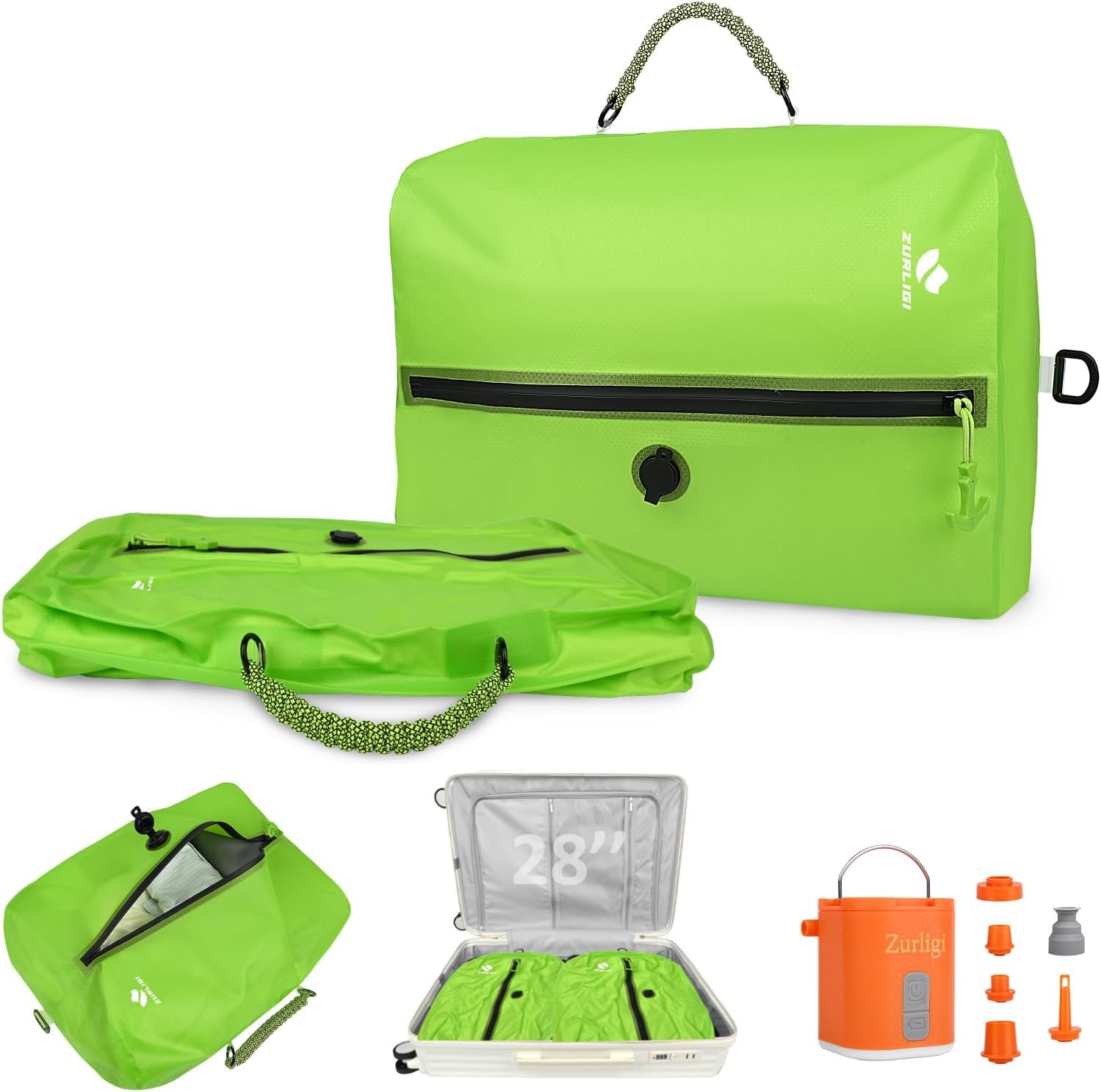 Zurligi Vacuum Bag for Travel with Pump, 40L Vacuum Compression Bag with Removable Handle, IP67 Reusable Vacuum Packing Cubes for Luggage, Backpack, Suitcase, Yoga, Swim, Beach (2PCS Black)