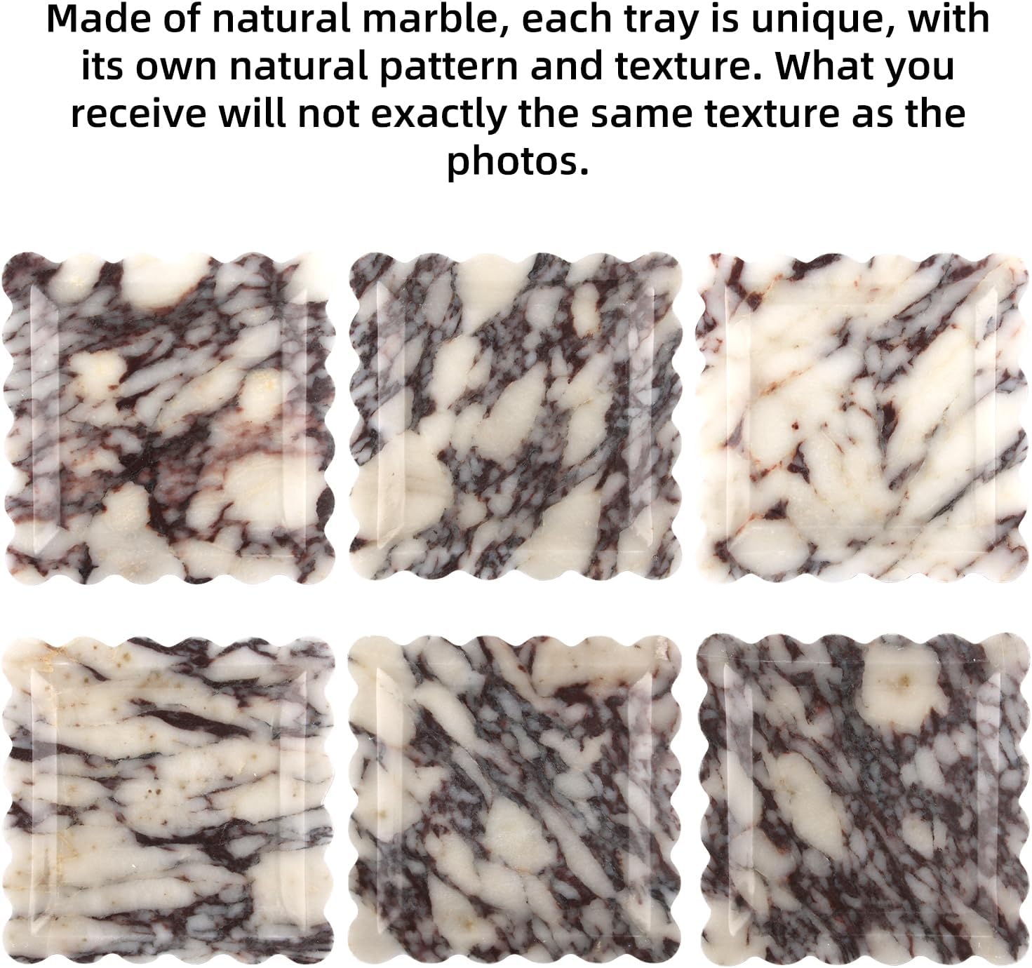 Square Marble Decorative Tray with Scalloped Edge,Luxury Natural Italian Stone Bathroom Vanity Tray, Dresser Top Perfume Coffee Home Sink Tray, Key Trinket Ring (Turkey Calacatta Viola, 8 * 8) image number 4