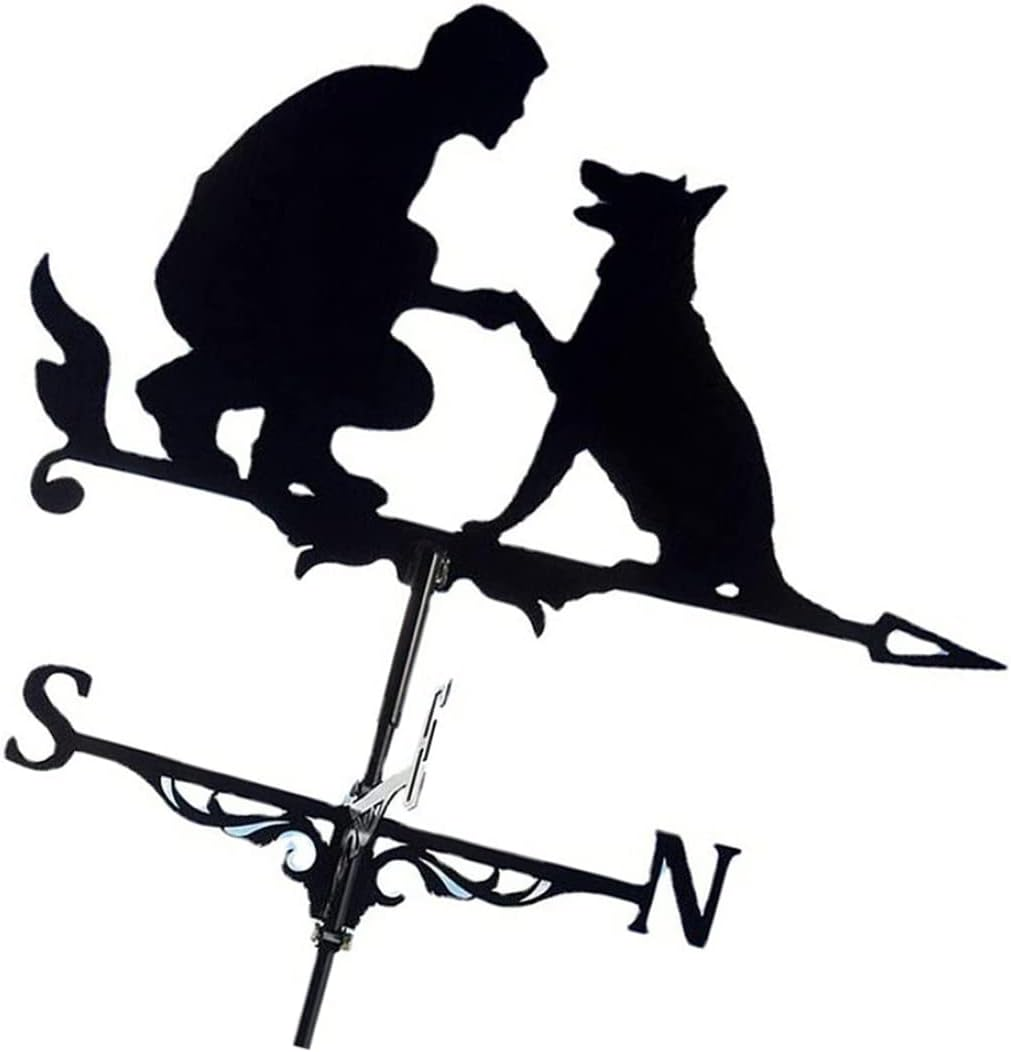 Weathervane Man Dog Weather Vane Decorative Garden Yard Wind Direction Indicator Garden Weather Vane