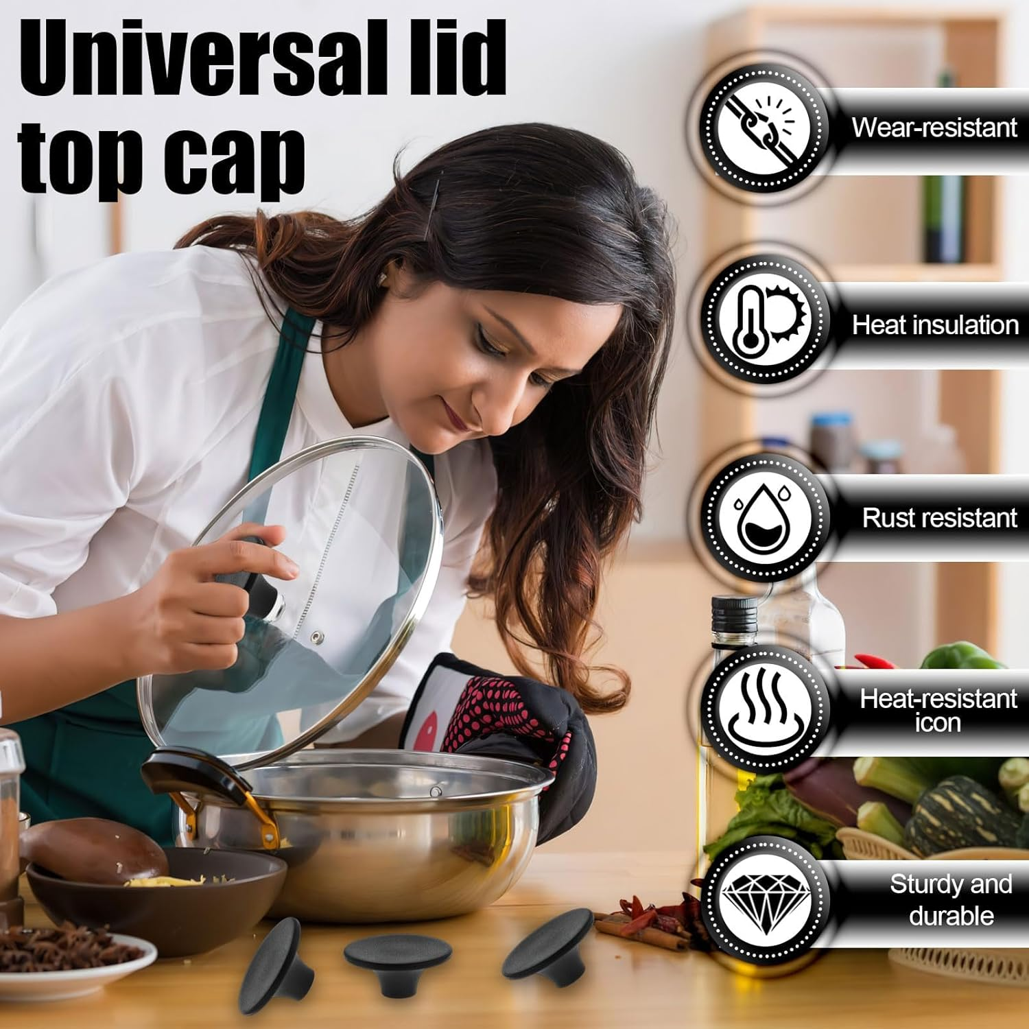 Universal Pot Lid Knobs, 6 Pcs Pot Lid Replacement Knob, Pot Lid Knobs for Frying Pan, Slow Cookers, Skillets and Non-Stick (Black) image number 5