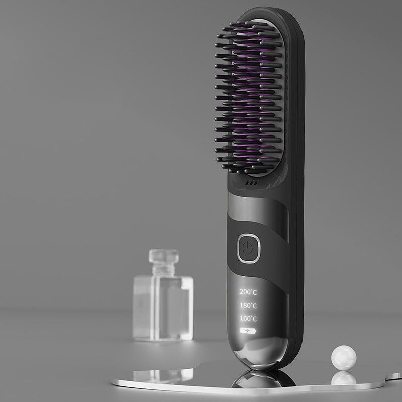 Cordless Hair Straightener | Electric Curler Brush - Portable Anti-Frizz 2-In-1 Cordless Hair Straightener Brush for Quick and Daily Styling