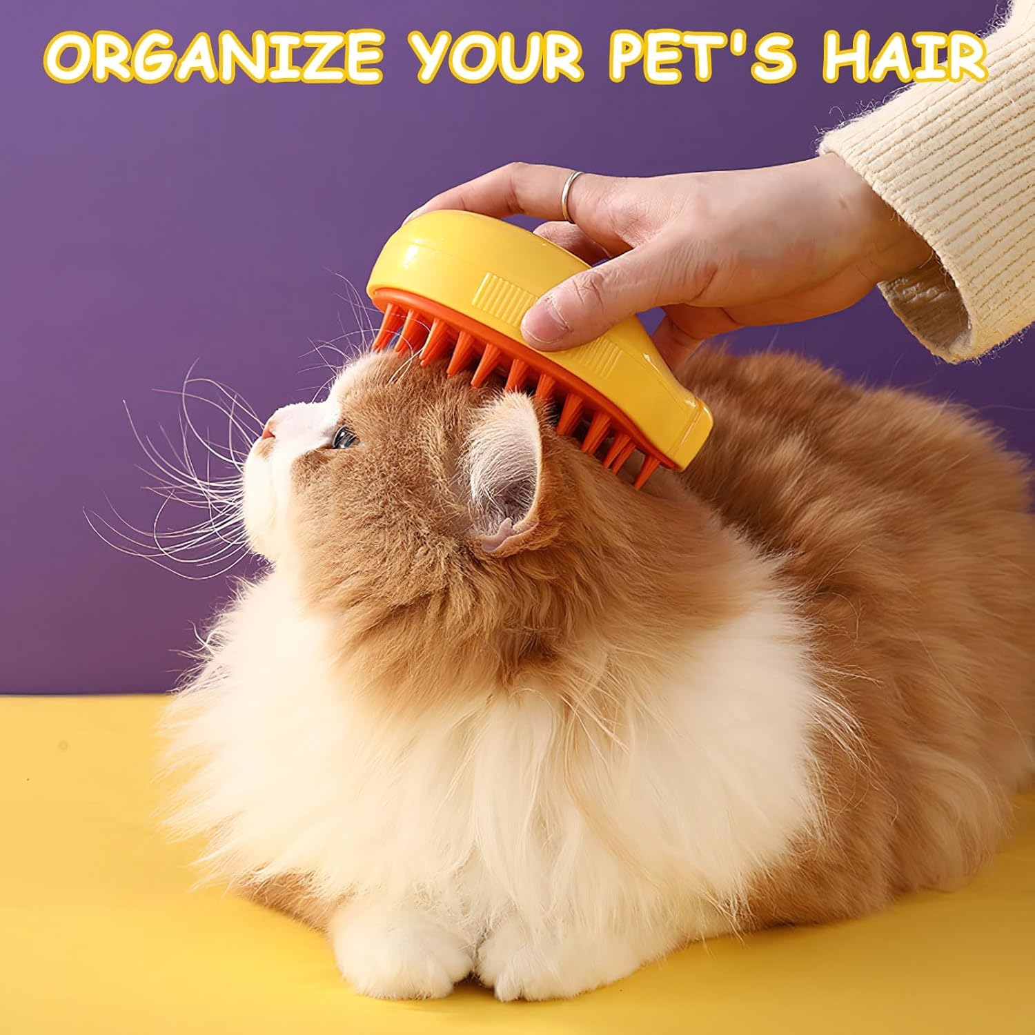 Steamy Cat Brush with Steamy Pet Brush Dog Cat Brush with Water Steam Brush for Cats Dog Pet Spray Massage Comb Cat Comb with Steam Pet Comb Fur Brush Cat Hair Brush Yellow image number 4