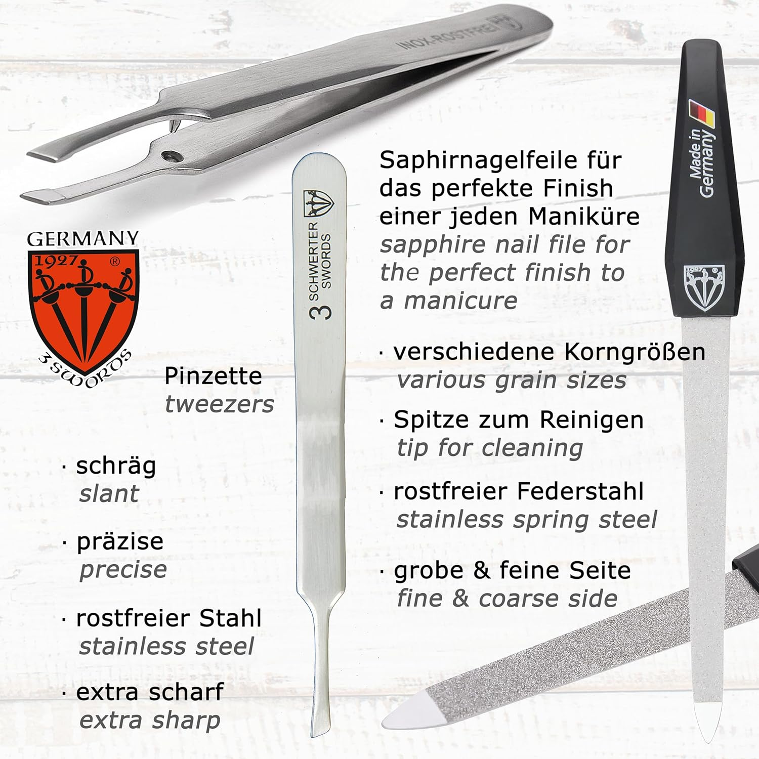 3 Swords Germany - Brand Quality 5 Piece Manicure Pedicure Grooming Kit Set for Professional Finger & Toe Nail Care Scissors Clipper Fashion Leather Case in Gift Box, Made by 3 Swords (00804) image number 3