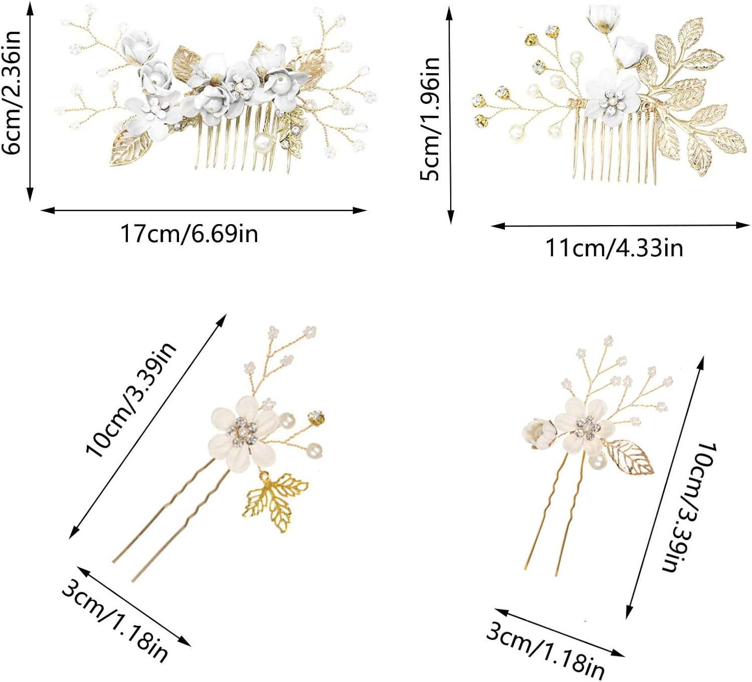 4 Pieces Durable Hair Comb Wedding Bridesmaids Wedding Hair Accessories Hair Comb for Bridal Accessories for Bridesmaids or Flower Girls, Simple and Generous (White) image number 2