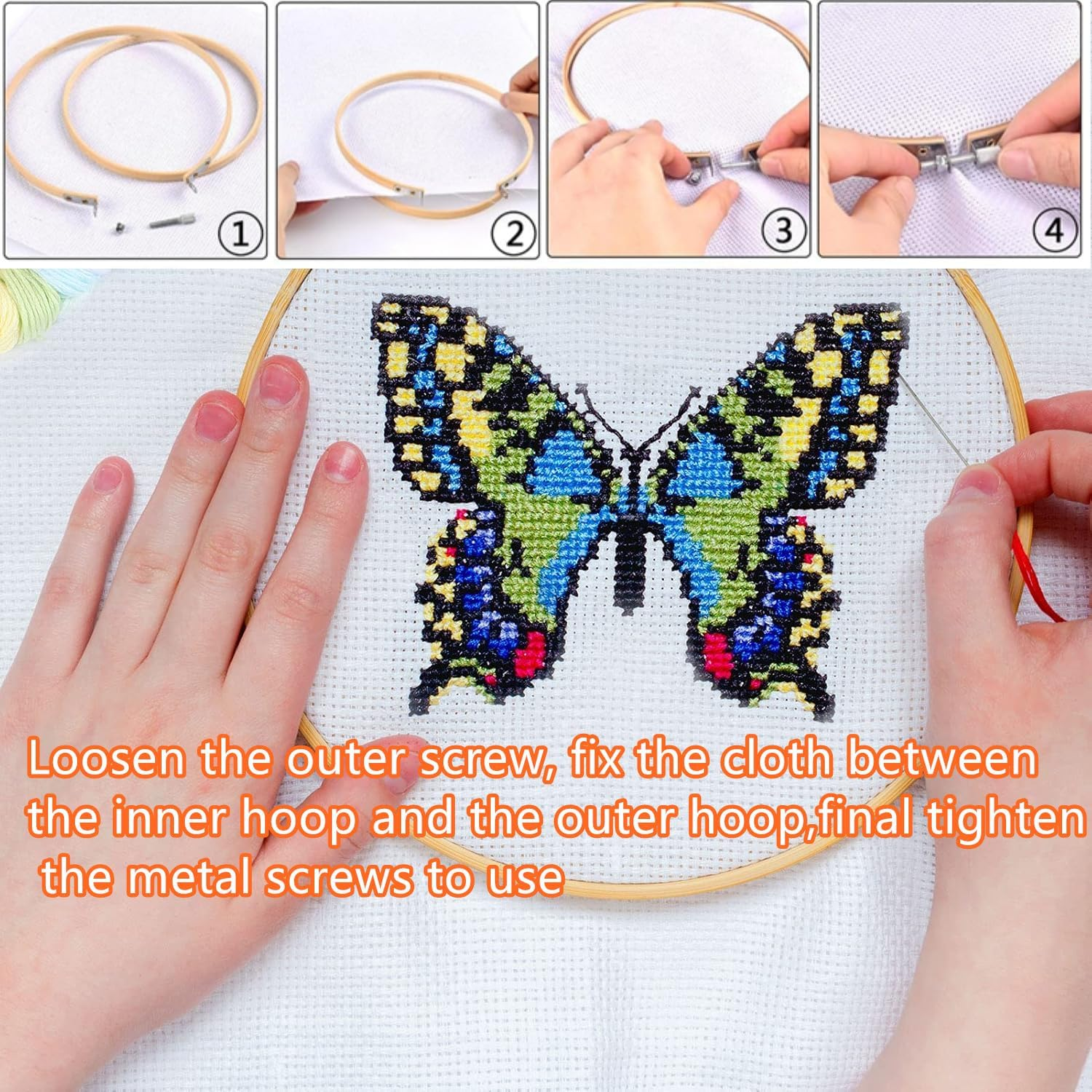 5PCS Embroidery Hoops,6/8/9/10/12 Inches,Round Wooden, Adjustable Cross Stitch Hoop,For Home Ornaments and Art Craft Handy Sewing
