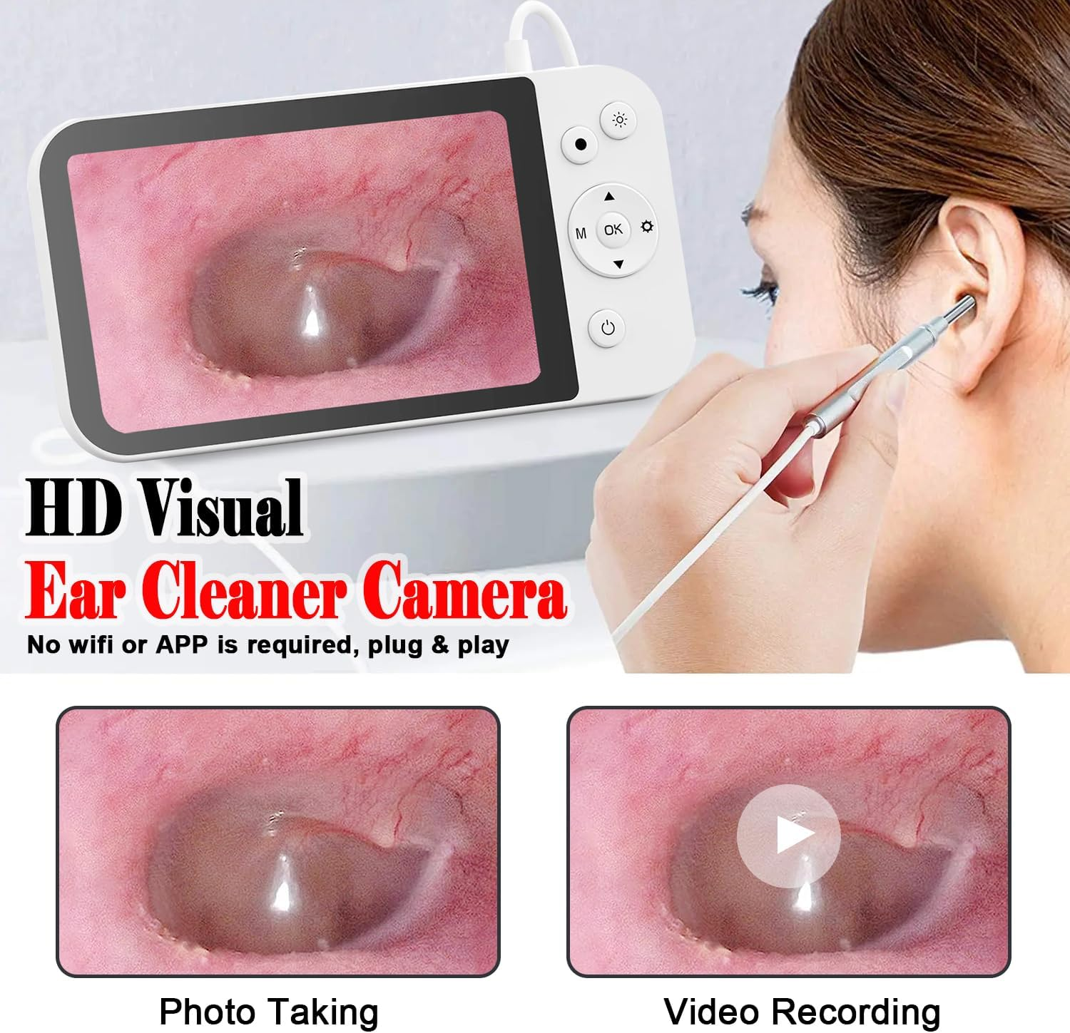 Digital Otoscope with 5 Inch IPS Screen, Ear Wax Removal Tool Camera, 3.9Mm Ear Cleaner with Camera & Light, HD Ear Camera Wax Remover, Supports Photo Snap & Video Recording, 32GB Card image number 3