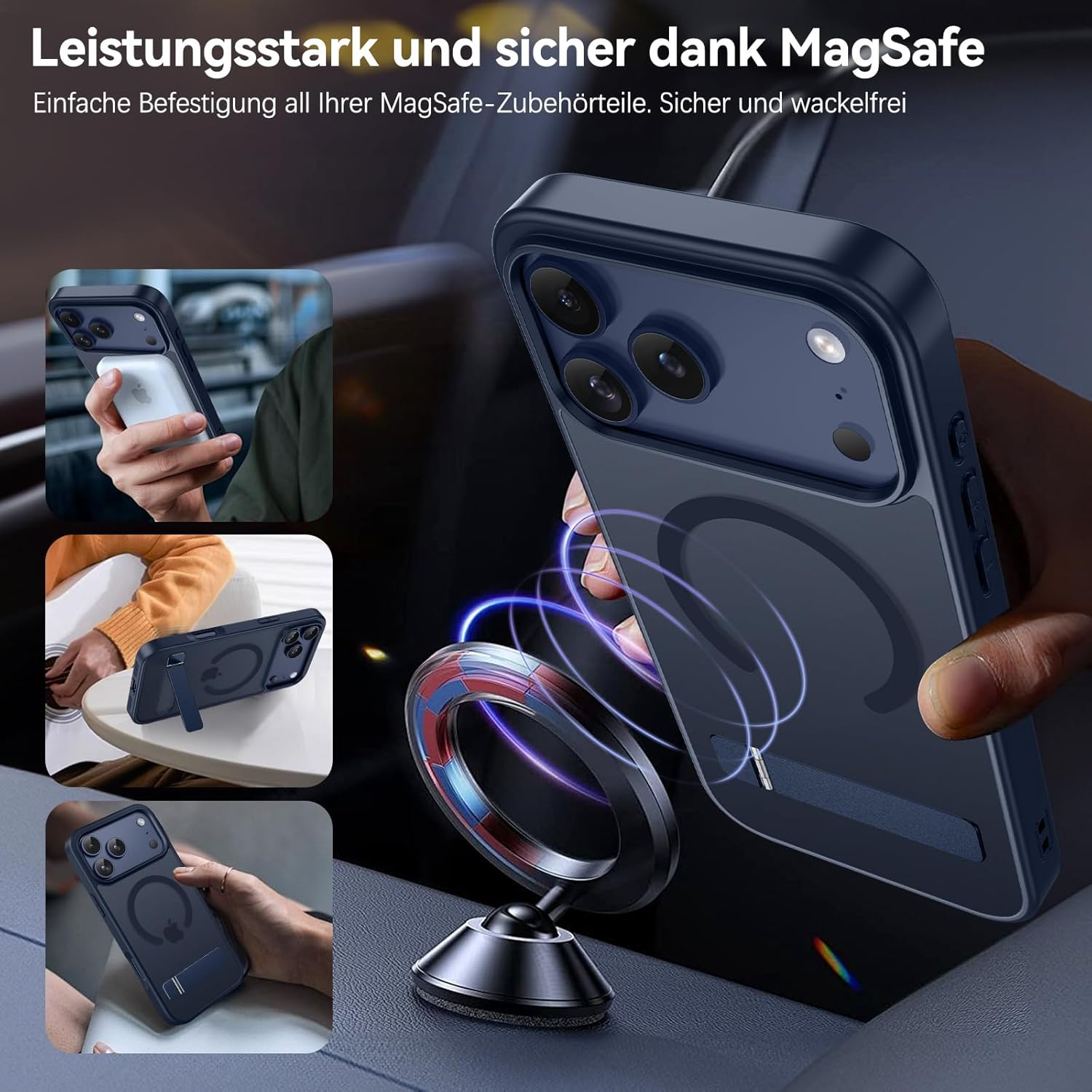 Guagua Mobile Phone Case for Iphone 17 Pro Max Case with Stand [Compatible with Magsafe] Matte Magnetic with 3 Stand Modes Shockproof Protective Case Back Translucent Case (6.9 Inches) Blue image number 1