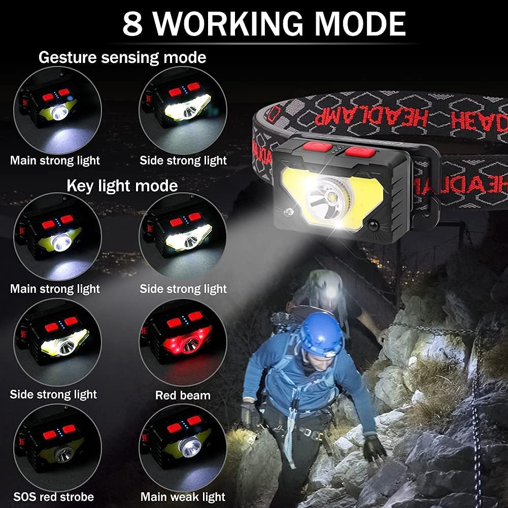 GRUTTI Head Lamps Outdoor LED Rechargeable Hiking Headlamps Flashlight 2 Pack for Camping, Forehead, Waterproof, USB Charge, 8 Modes image number 4