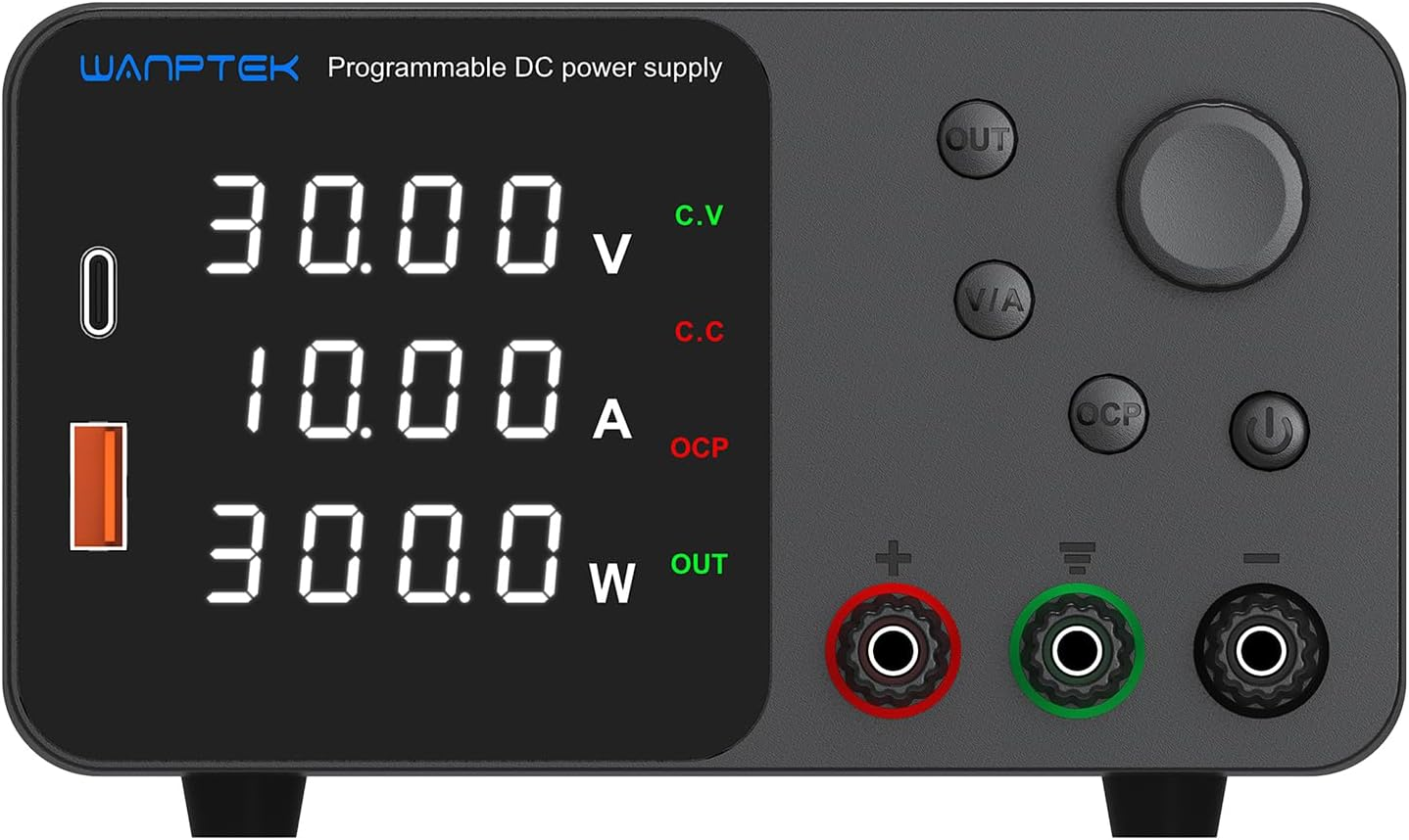 Domary Variable DC Power Supply 30V 10A Bench Power Supply with 4-Digits LED Display Adjustable Switching Power Supply with Encoder Adjustment Knob Output Enable/Disable Button image number 1