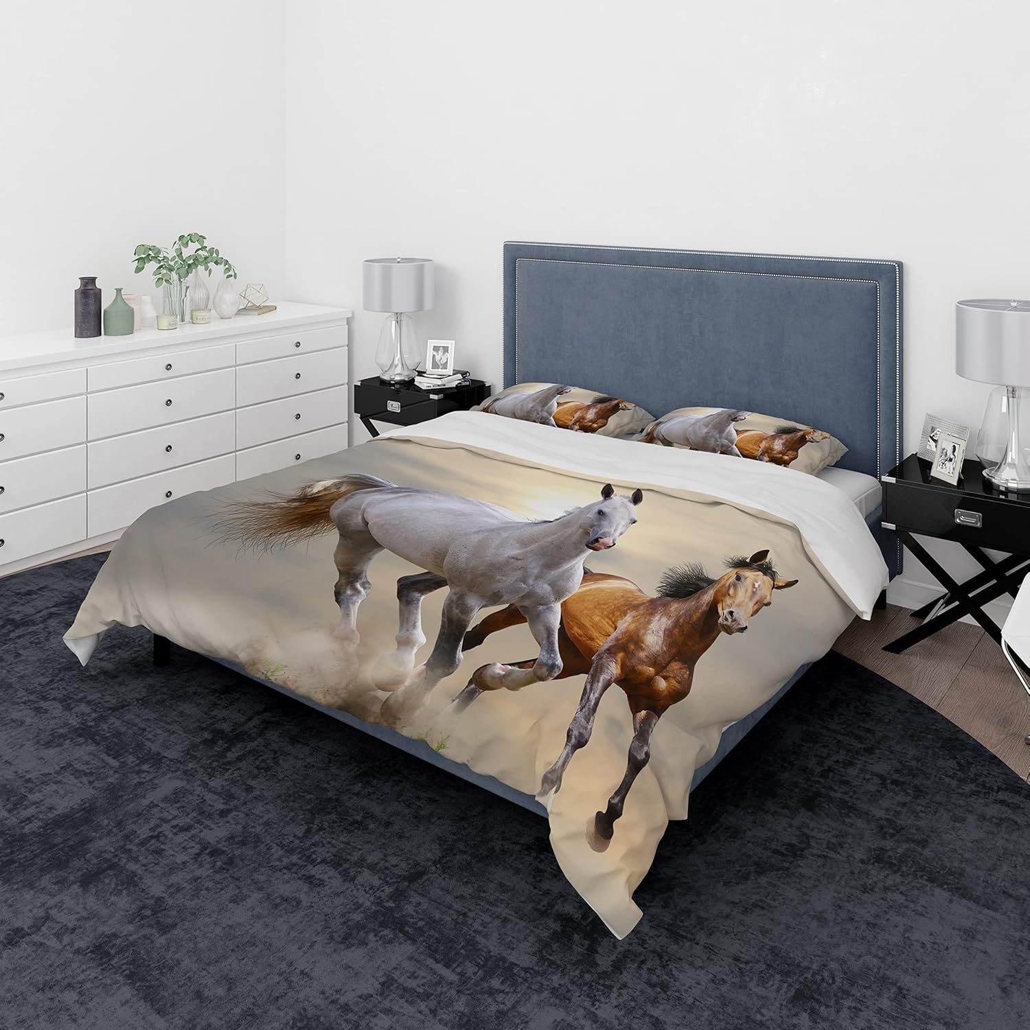 Bedding Set for Horses 3D Print, Children'S Bedding Set, Animal Horses Motif, Microfibre Duvet Cover Set with Zip and Pillowcase 50 X 75 Cm, for Children, Boys, Teenagers (Two Horses, 200 X 200 Cm) image number 6