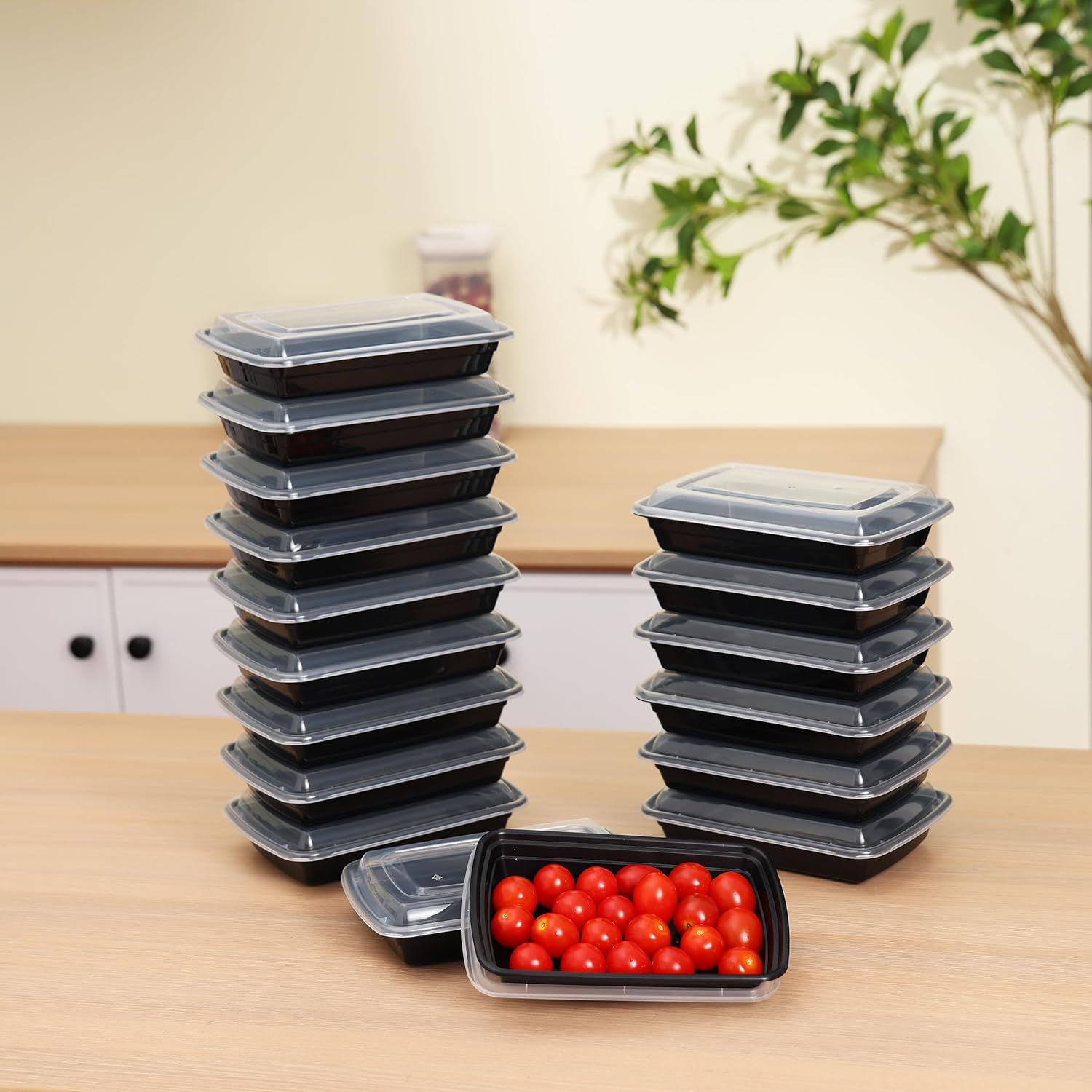 Okam Meal Prep Container Bpa-Free - Pack of 35 Reusable, 470Ml Plastic Food Prep Containers Storage Boxes, Dishwasher, Microwave & Freezer Safe, Use for Meal Planning & Food Prep, Black with Clear Lid image number 2