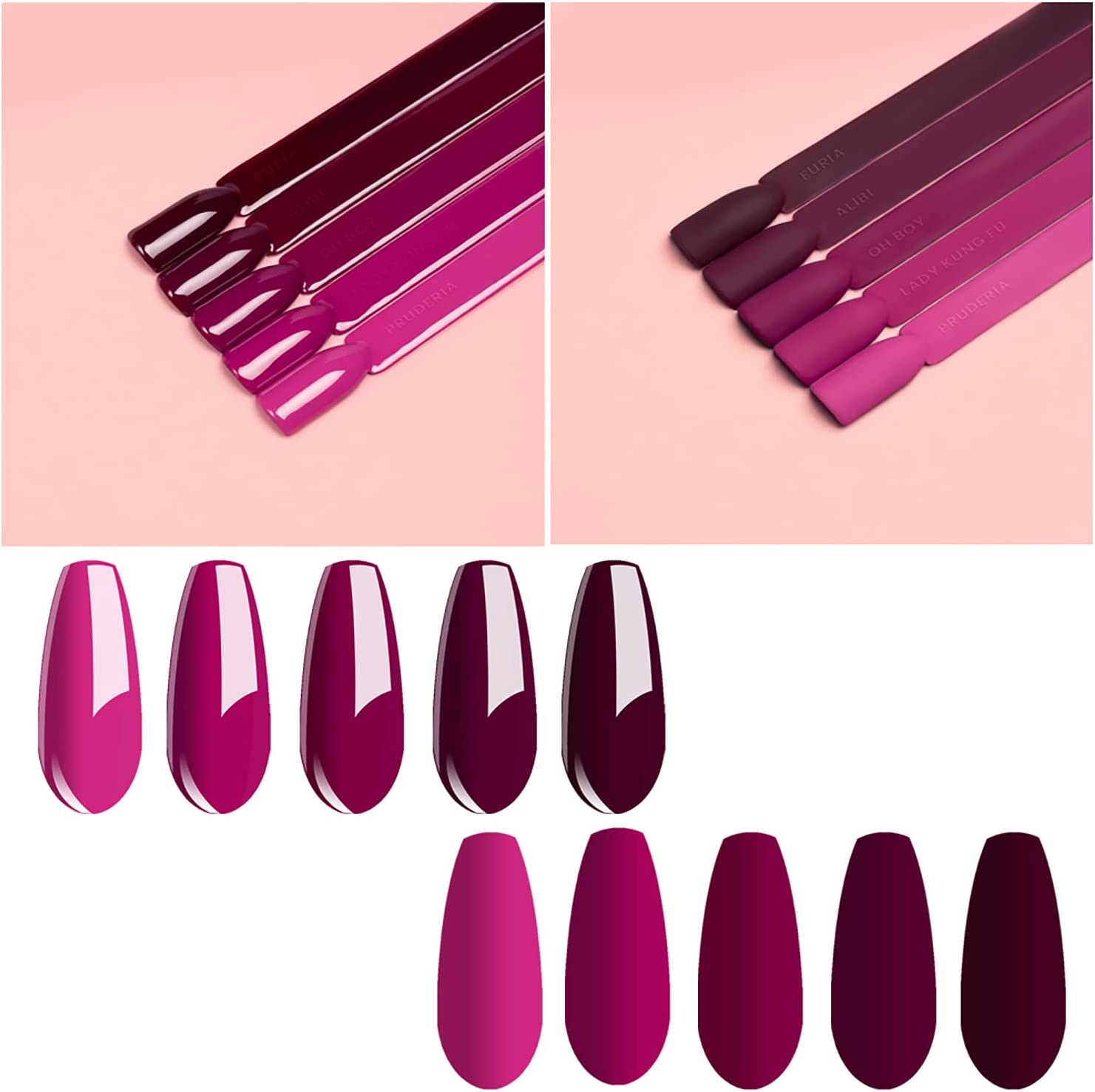 Vishine Gel Polish 12Pcs Soak off UV LED Nail Art Manicure DIY Salon Set Pink Fuchsia Rose Purple Color Series with Matte Top Coat 8Ml image number 6