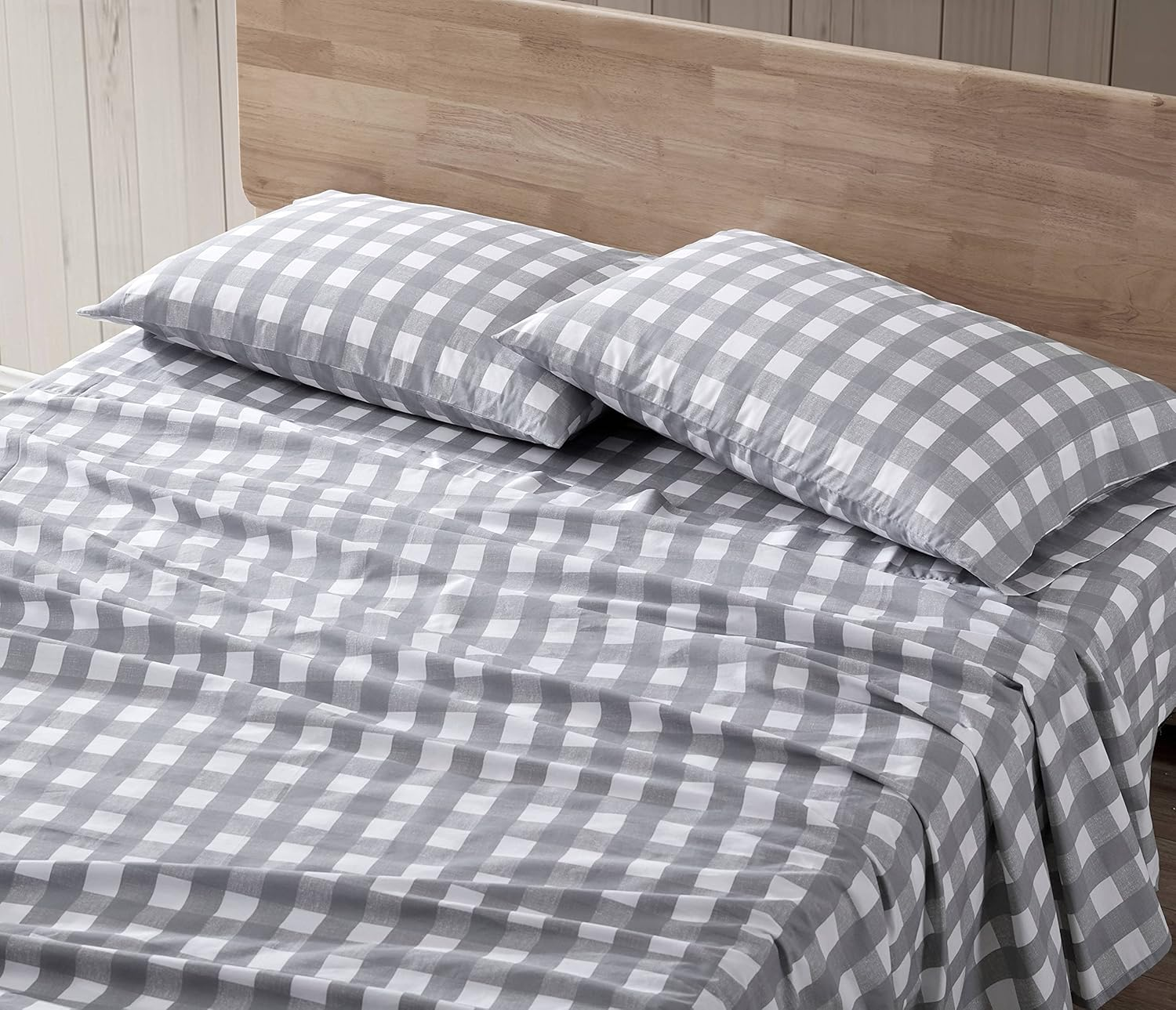 Eddie Bauer Sheets Cotton Percale Bedding Set, Crisp & Cool, Stylish Home Decor, King, Lakehouse Plaid Grey/White image number 2