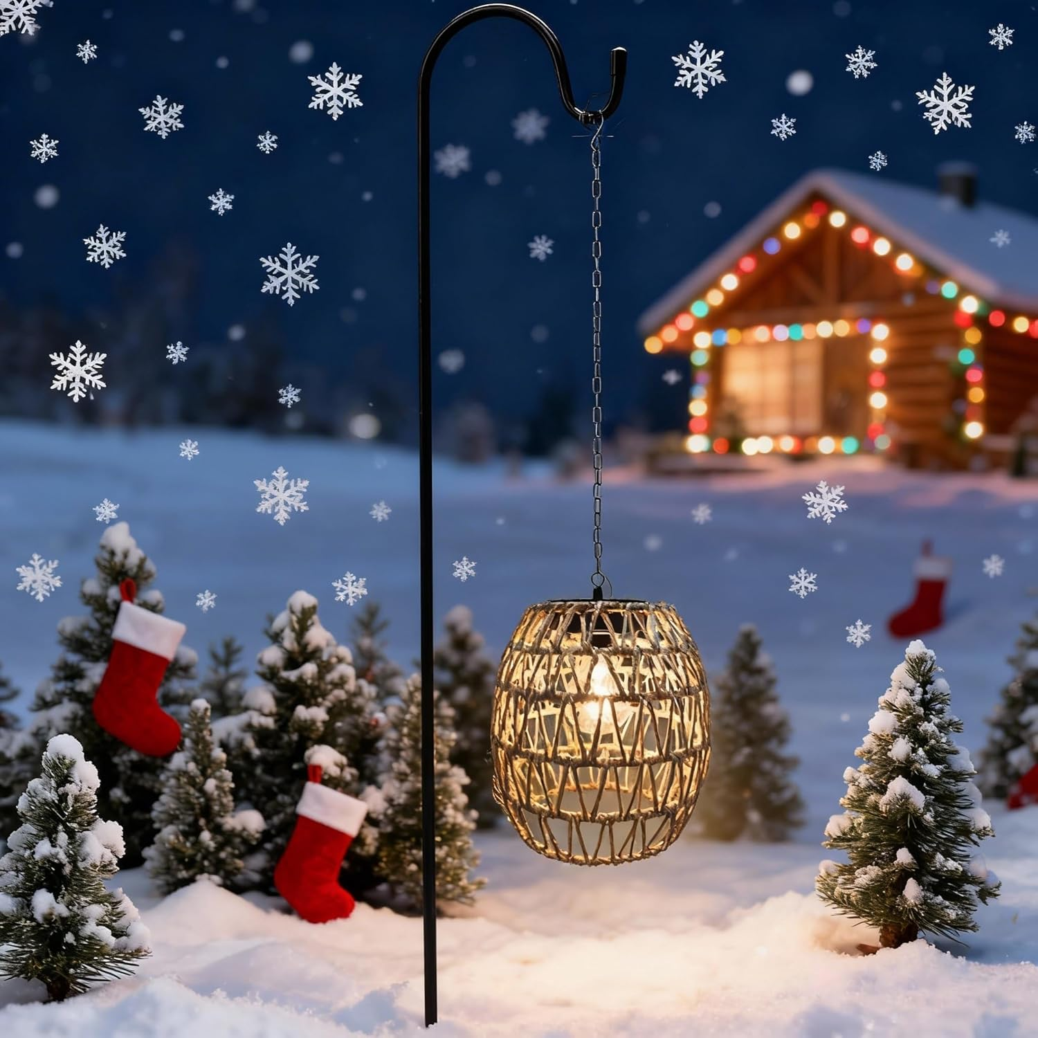 Pearlstar Solar Lights for Outdoor Hanging, Rattan Solar Lanterns for Outdoor Use with Chain, Lanterns Outdoor Weatherproof, Boho Decoration for Garden, Balcony, Patio, Courtyard and Table image number 4
