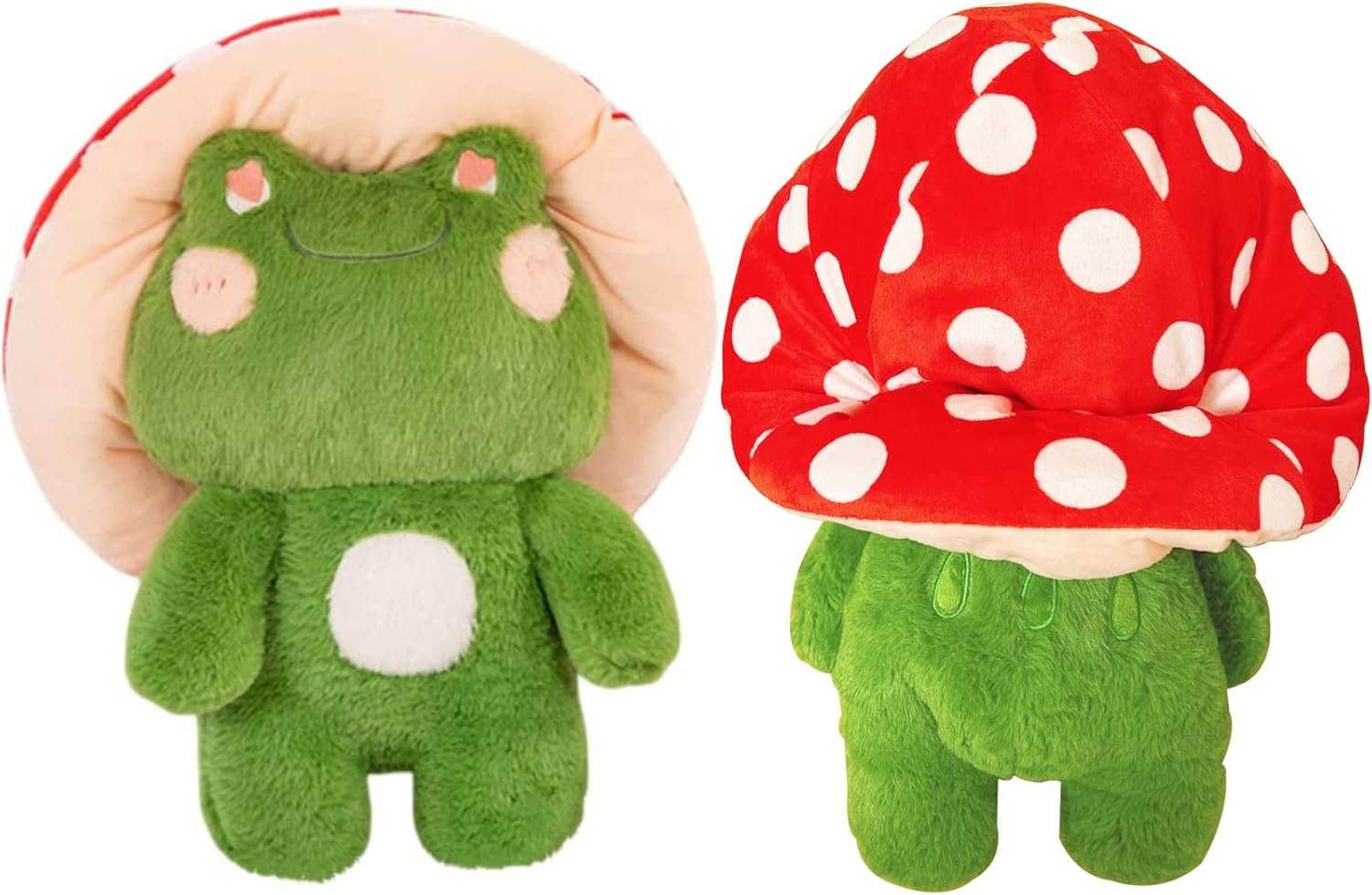 Frog Plush Cute Frog Mushroom Hat Stuffed Animals Kawaii Plush Toys Throw Pillow Home Room Decor Aesthetic Gift(Light Green Frog Red Hat), 17 Inch