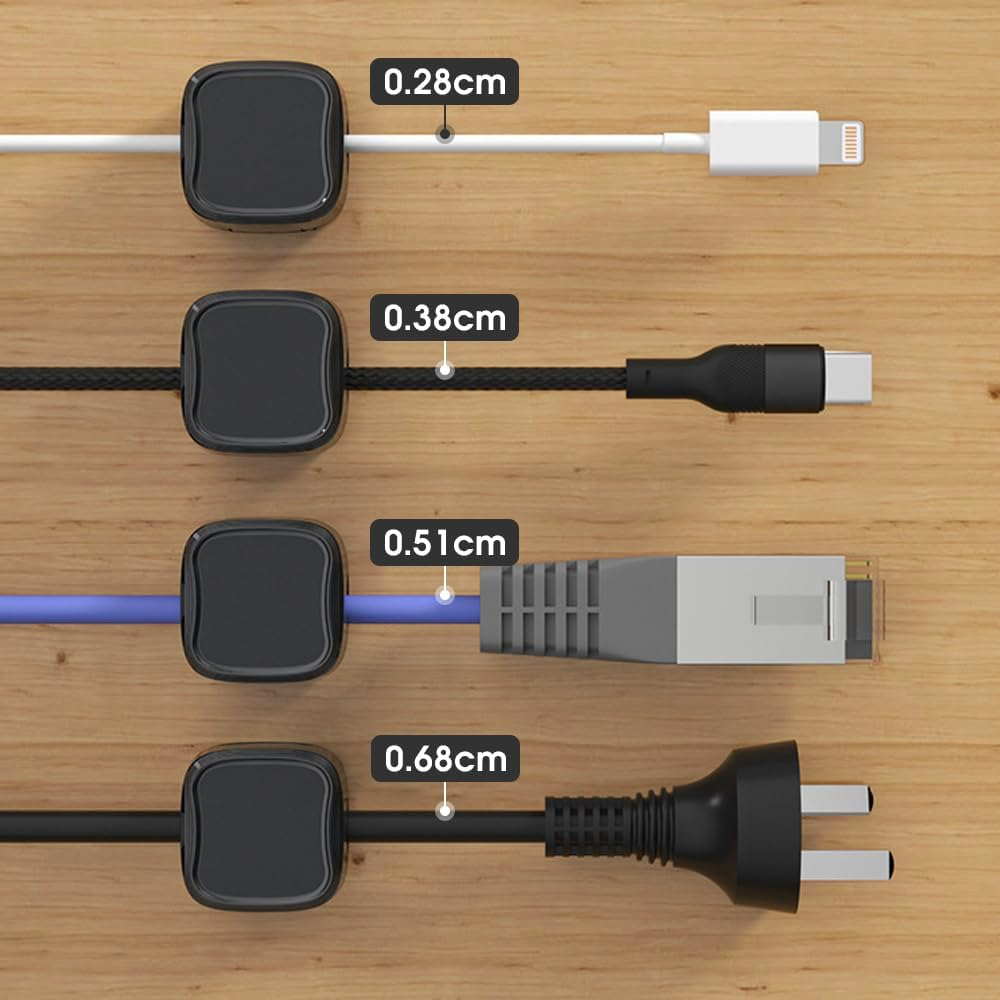 12 Pack Cord Organizer Holder, Magnetic Cable Clips Management, Strong Adhesive Phone Charging Cords Organizer, Hide or Organize Desk Cable Wire for Home,Office,Car,Desk,Nightstand (Black, 12PCS) image number 5