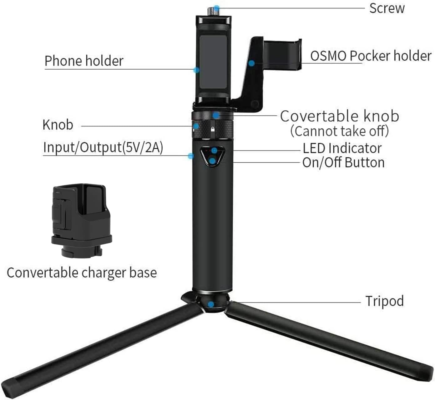 Smatree Portable Osmo Pocket 2 Powerstick Compatible for DJI Pocket 1/2, Handheld Smartphone Holder Mount Bracket Set with Tripod image number 3