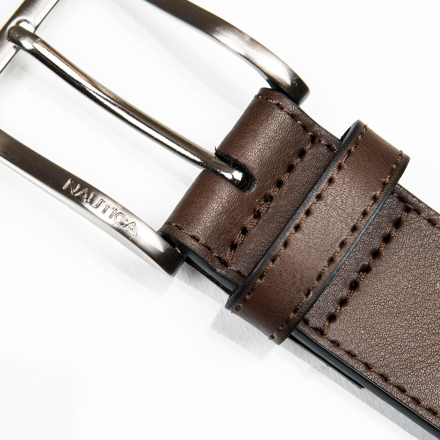 Nautica Mens Bold Fashion and Dress Leather Belt with Metal Buckle, Leather Laced image number 6