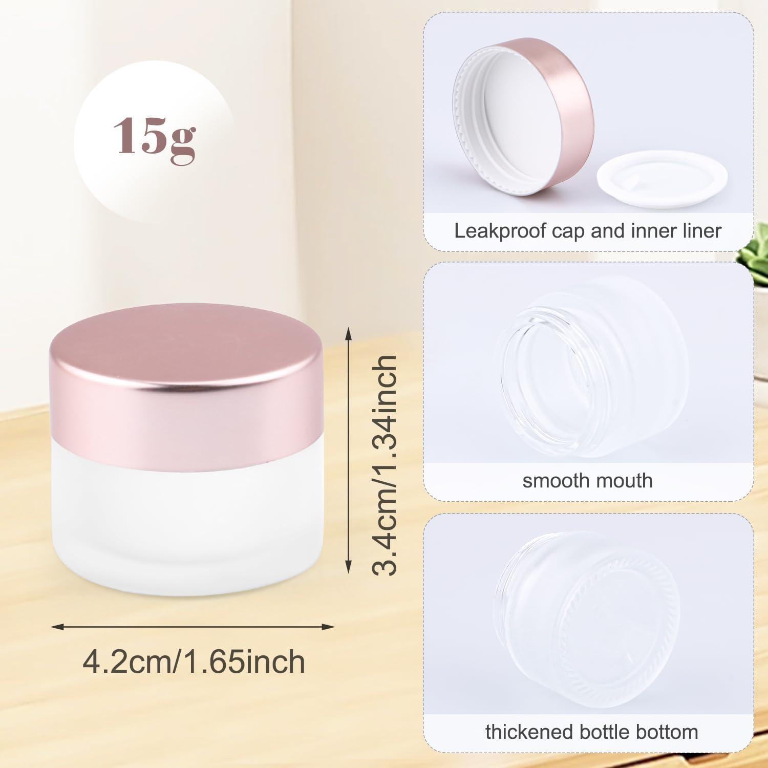 12 Pack 15G/0.5 Oz Frosted Glass Cream Jar Cosmetic Sample Jar Empty Makeup Container Refillable Travel Pot Jar for Lotion Cream Cosmetics Ointments