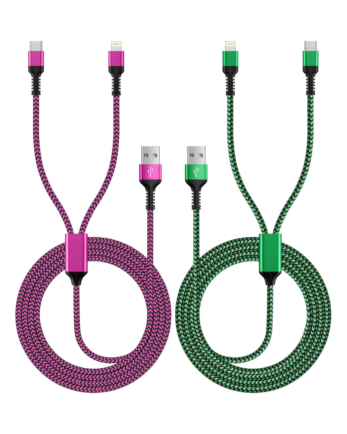 Multi Charging Cable 2-In-1, 4FT Long Multiple Charger Cord USB to Lightning & Type C Port and Android Braided Charging Wire for Iphone 16 15 Pro Max 14 13 12 8Plus, Ipad Air/Mini, Galaxy, Pixel