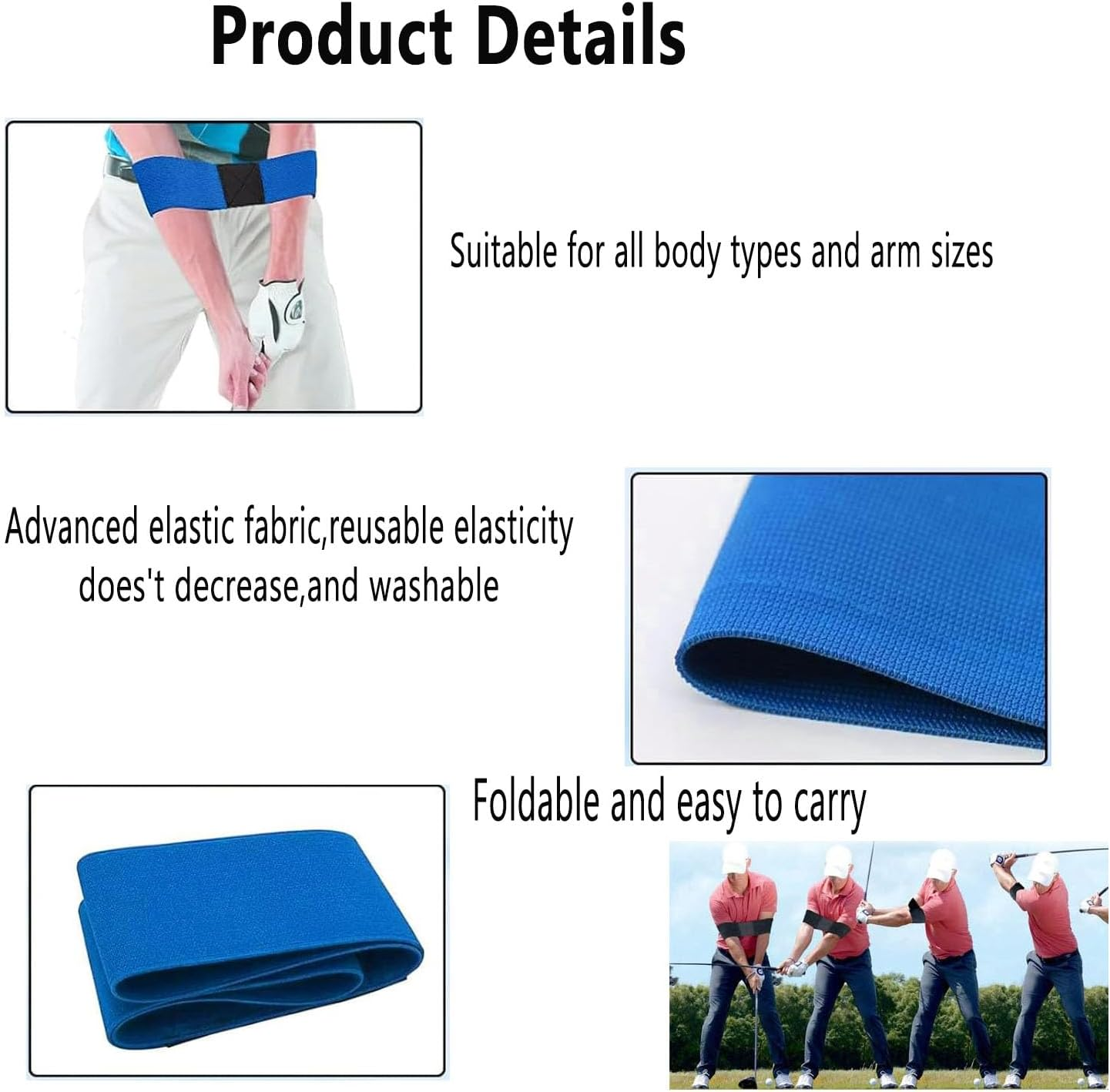 3Pcs Golf Swing Arm Band,Golf Corrector, Golf Balls Elastic Band,Swing Correcting Arm Band for Golf Beginners,Elastic Swing Correcting Training Aids,Golfing Accessories(Black,White,Blue) image number 2