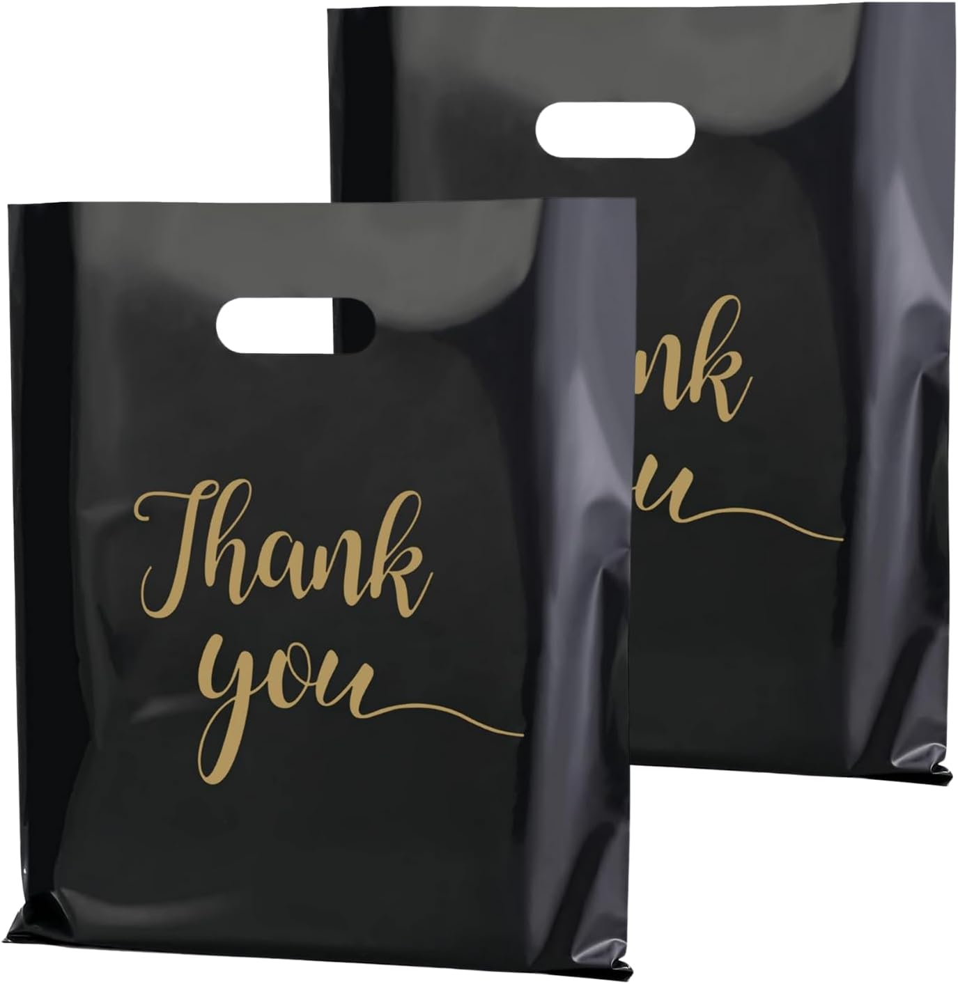 100 Pack Thank You Bags for Business Small Shopping Bags, Plastic Merchandise Gifts Bag for Packaging Products, Retail Boutique for Wholesale Clothes Stores, Polka Dot, Black (Black, 23X30Cm) image number 4