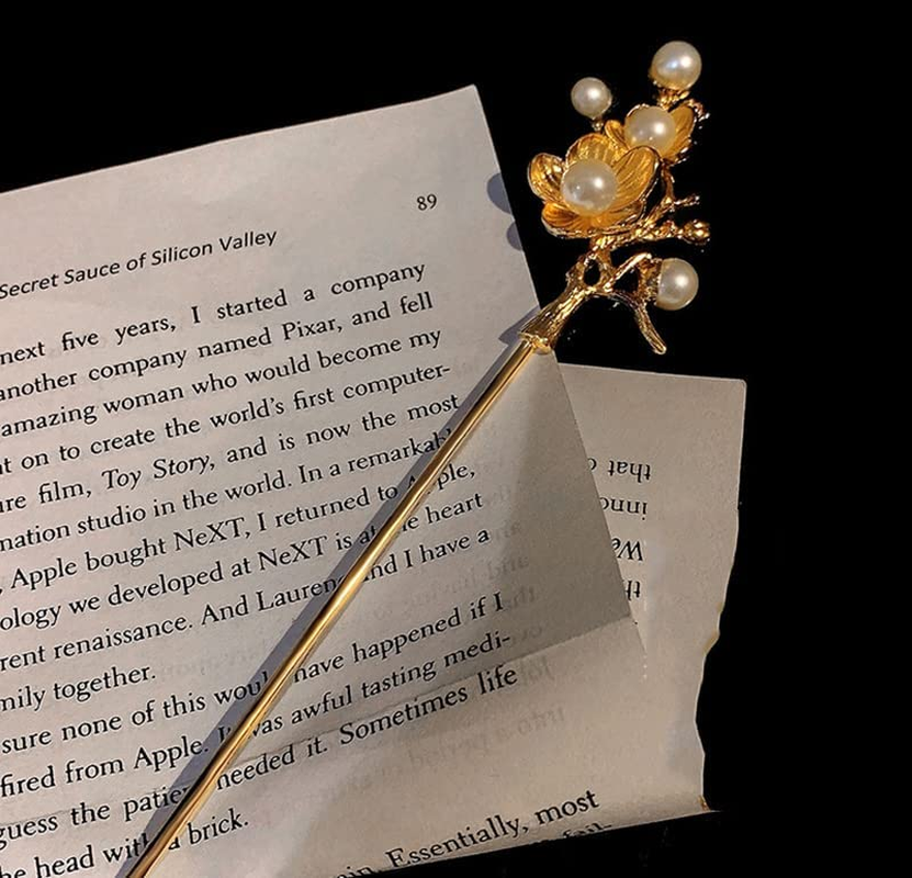 Pearls Hair Stick Pins Chopsticks for Hair Accessories for Women Girls Gold Flower Chinese Hairpin Hair Sticks for Buns Chinese Wedding Hair Pins for Women image number 3