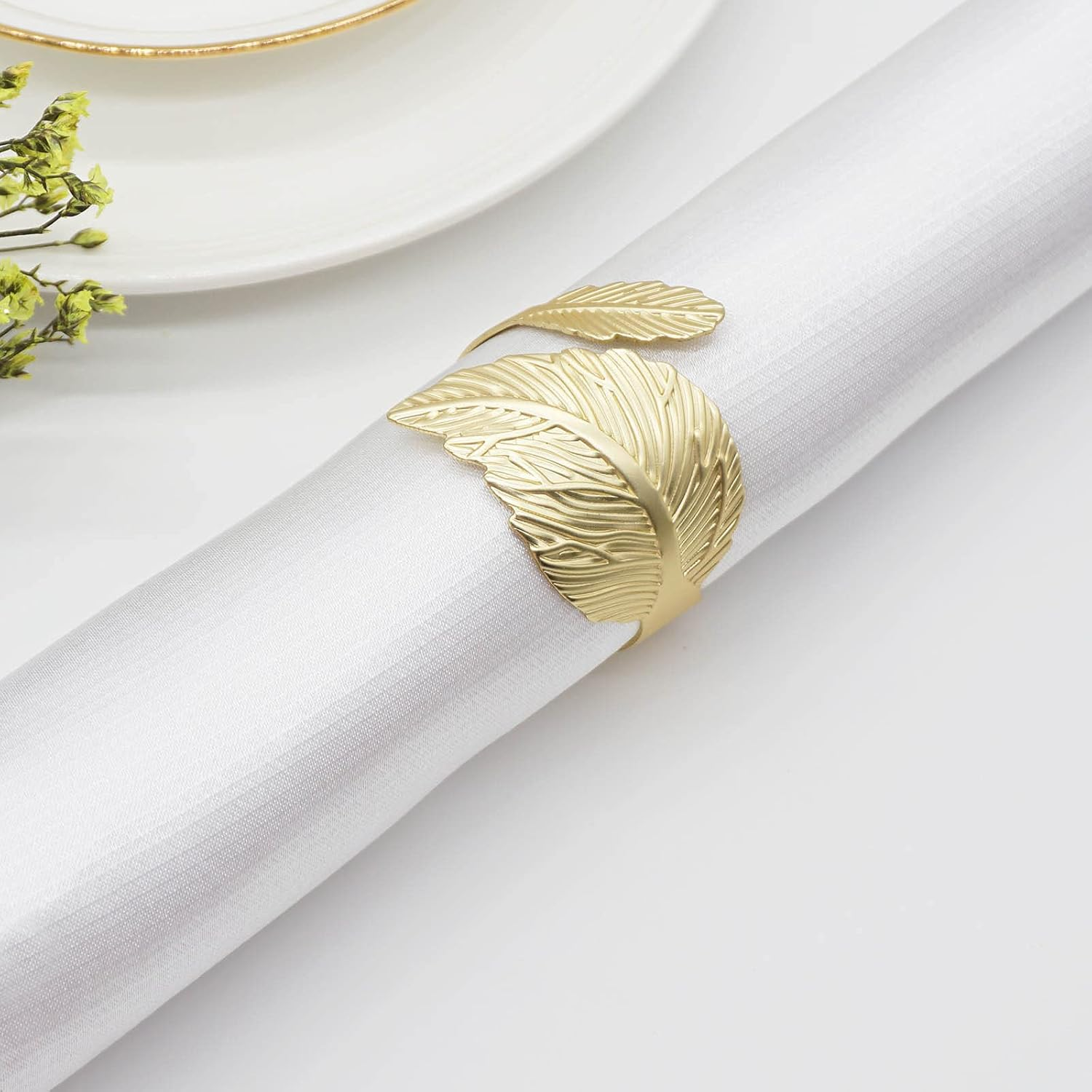 Gold Leaf Napkin Rings Set of 6, Leaves Napkin Rings for Table Setting, Metal Leaf Napkin Holder Rings for Holiday Party,Wedding, Banquet, Formal or Casual Dinning Table Decor (Gold) image number 6