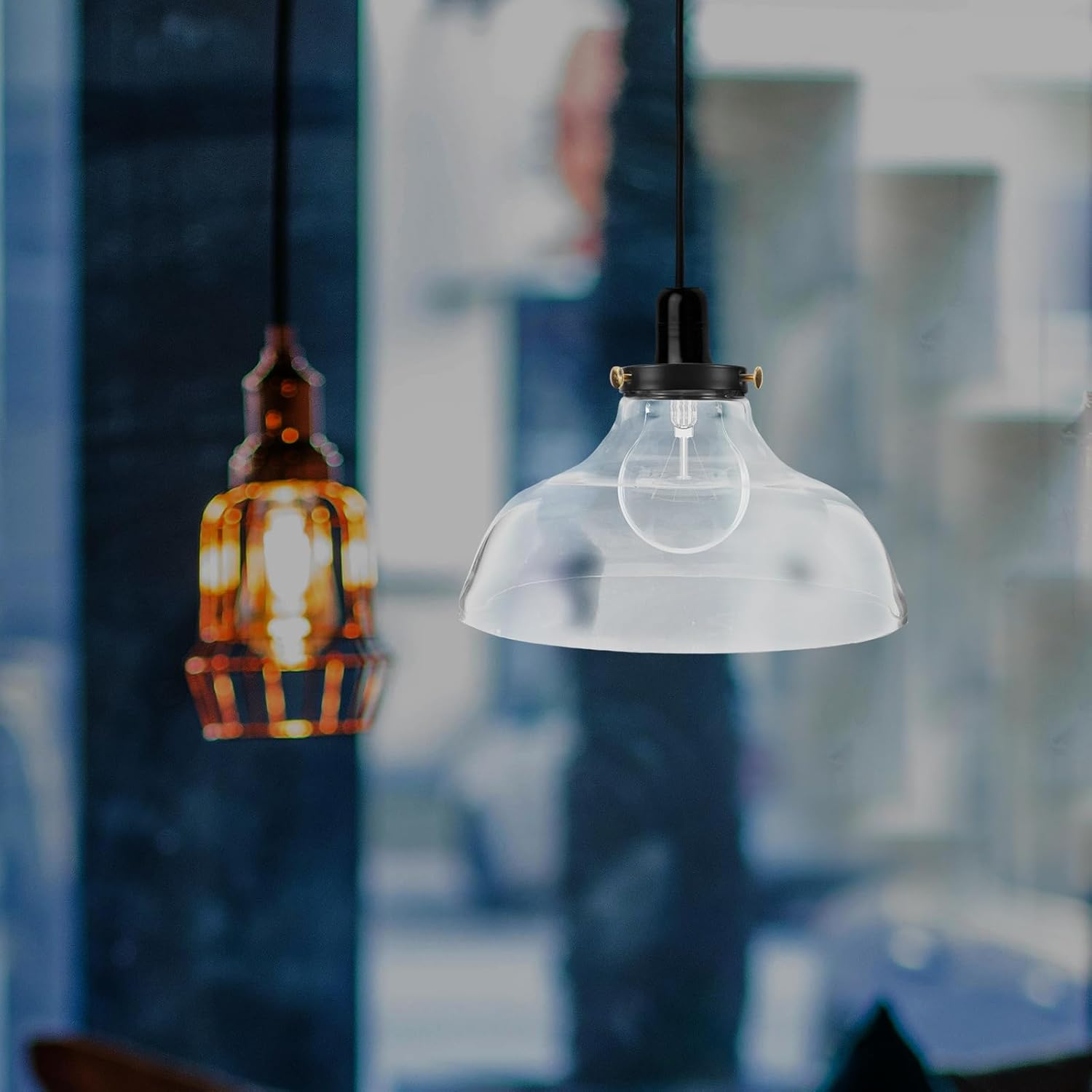 MERRYHAPY Glass Lampshade: Funnel Shape Decorative Light Shade - Transparent Glass Lampshade Replacement for Dining Room - Fits for E26/E27 Lighting Fixture image number 6