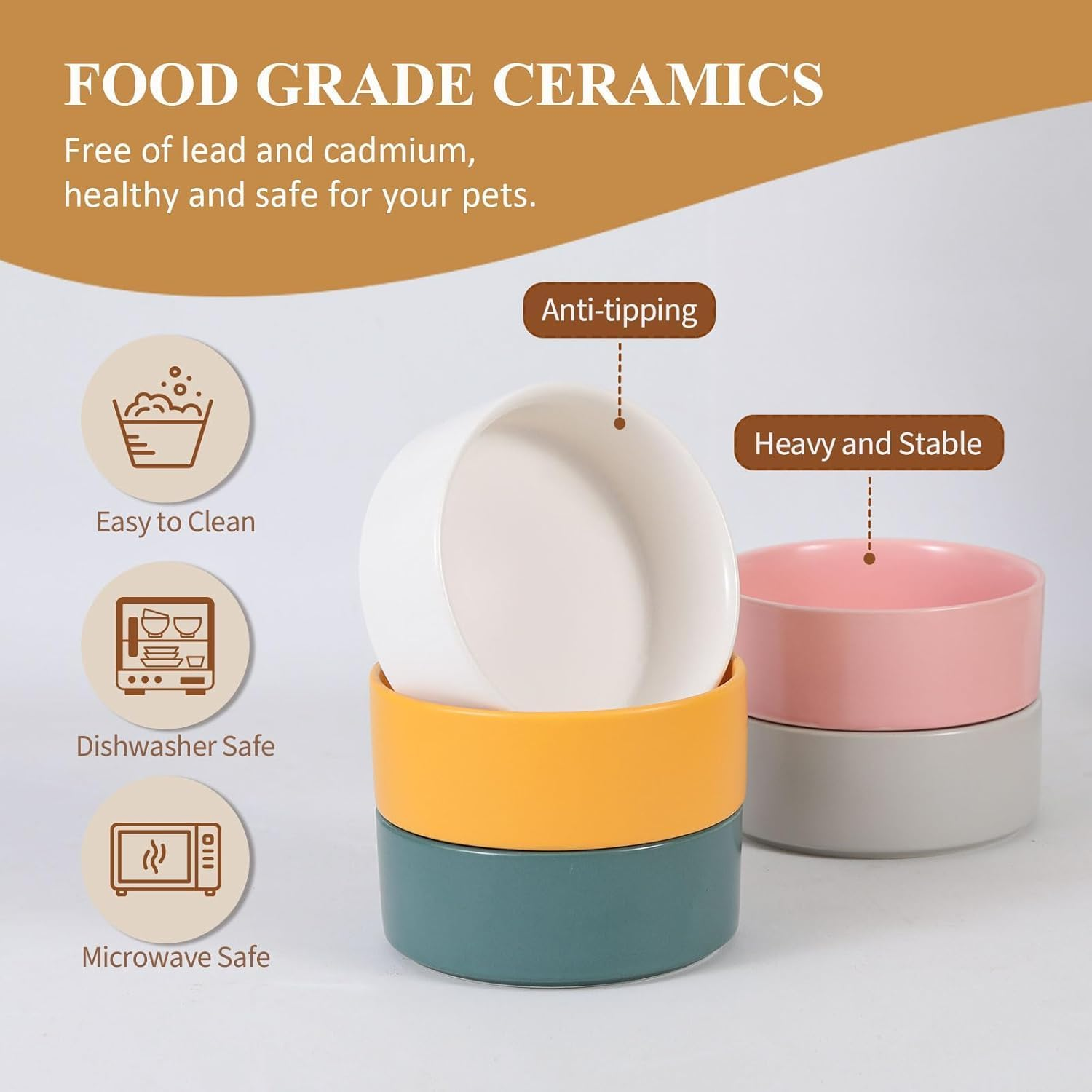 Elevated Ceramic Dog Bowl - PRENDIEEN Raised Dog Bowls with Non-Slip Bamboo Stand - Dog Food and Water Bowl - Dog Feeding Bowls - Pet Dishes for Cats and Small Dogs - 16 OZ - 480 ML (Yellow, Small) image number 1