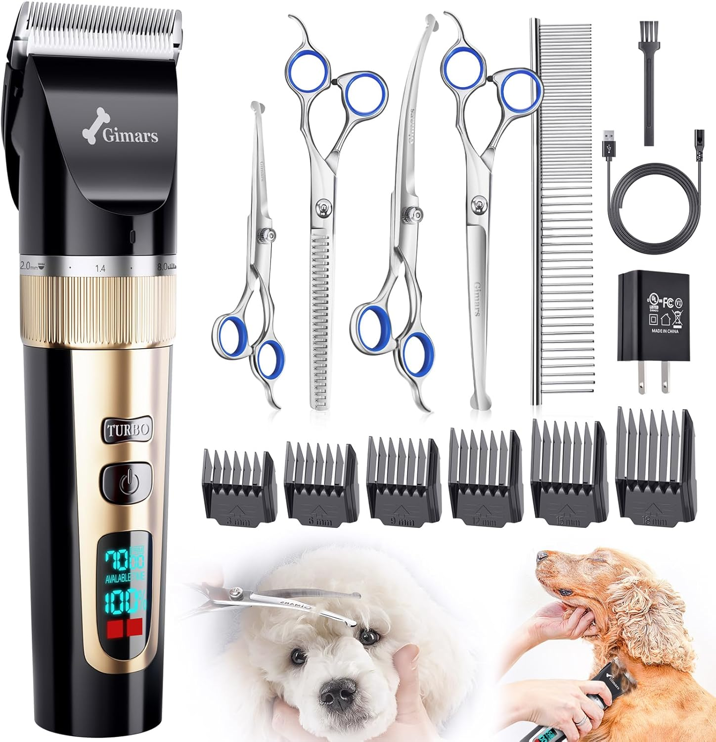 Gimars 6 in 1 Dog Clippers with Stainless Steel Dog Grooming Scissors Kits - Gold image number 3