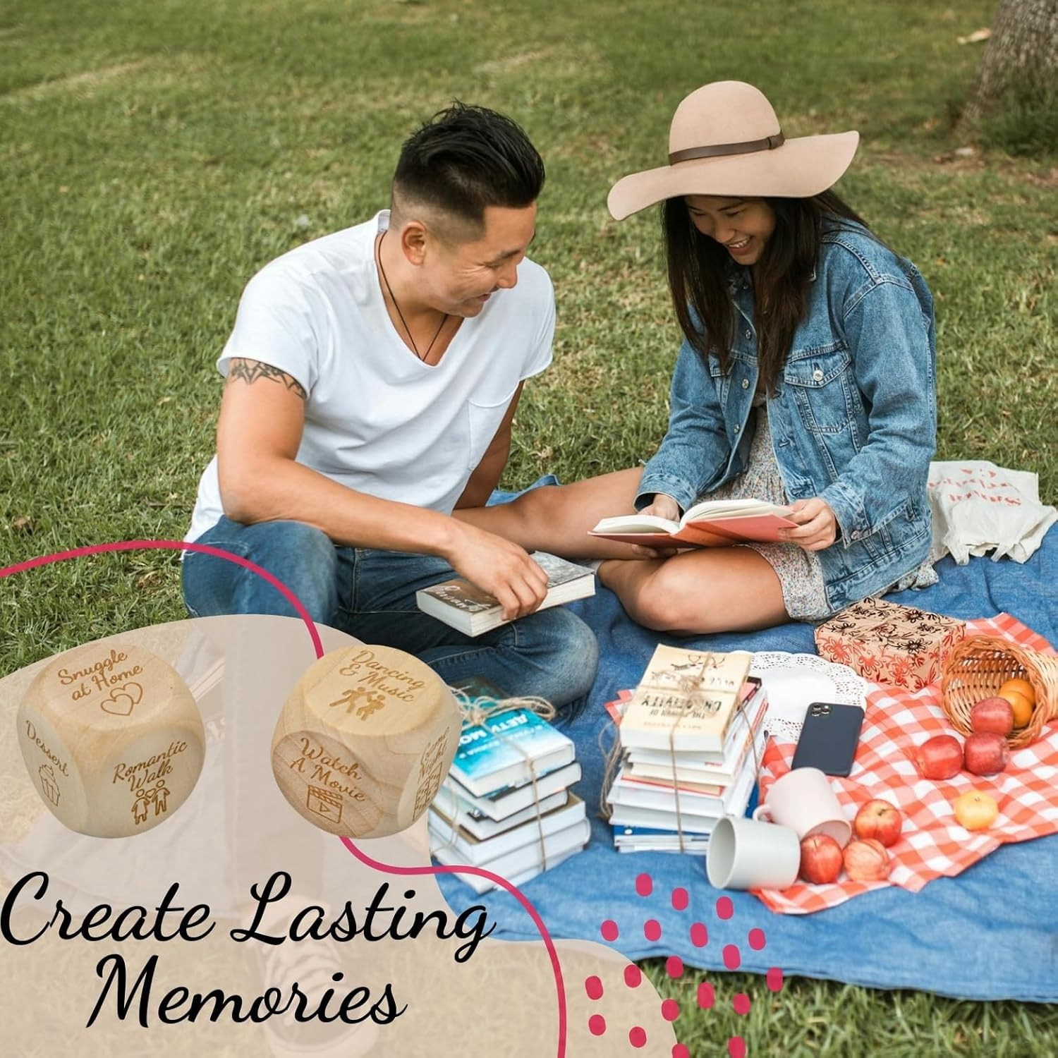 Deluxe Date Night Dice Set - Fun Couples Romantic Game - 4 Engraved Dice, Elegant Board & Carry Bag for Valentines, Anniversaries, Special Nights - Food Dice Boyfriend Girlfriend Wife