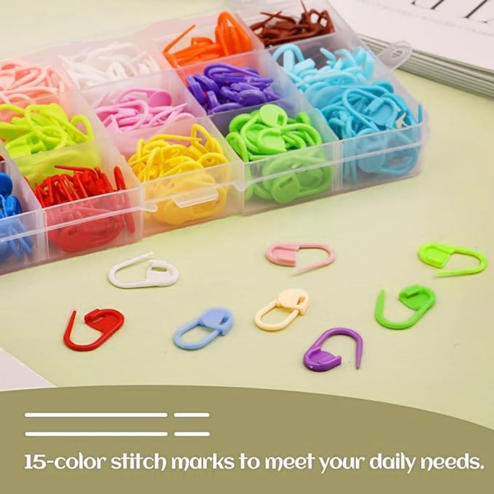 300 Pcs Stitch Markers,Crochet Knitting,15 Colors Crochet Stitch Needle Clip, Knitting Plastic Locking Stitch, Needle Clip Counter with Clear Storage Case, for DIY Handicraft Place Buckle Marker image number 2