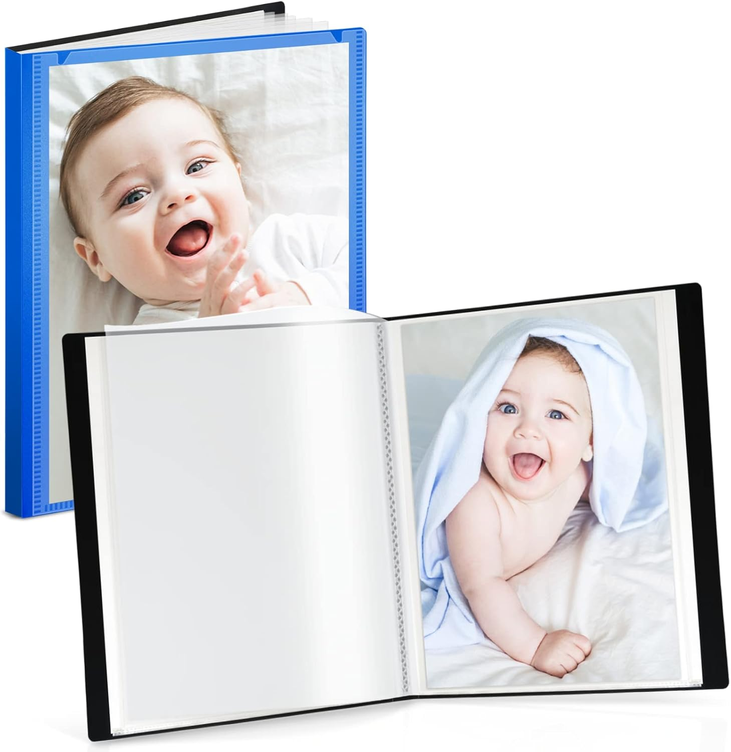 CRANBURY Small Photo Album 5X7 (Black) - 2-Pack Photo Book, Each Shows 48 Pictures, Mini Picture Binder with Customizable Cover, Baby Albums with 5X7 Photo Sleeves