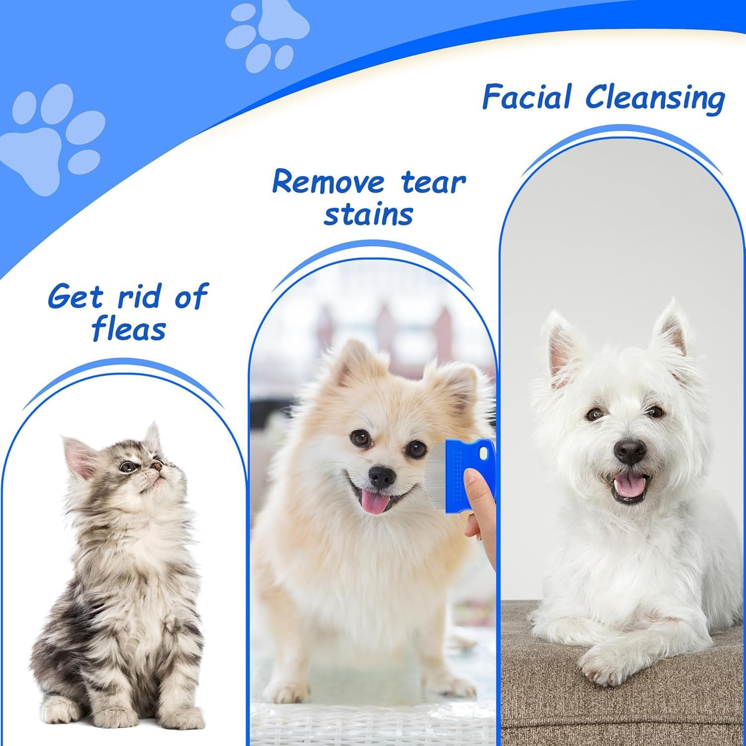 2 Pack Professional Eye Comb for Pets,Stainless Steel Tear Stain Remover for Cats & Dogs,Flea Lice Comb,Gentle Round-Head Grooming Tool,Precisely Removes Stains, Dirt and Debris from the Eye Area image number 1