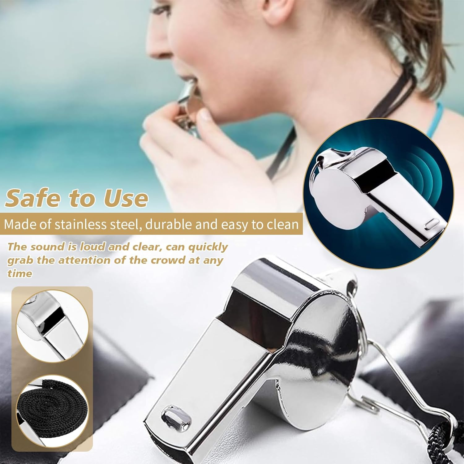 10 Pcs Metal Whistle with Lanyard &ndash; Loud & Crisp Sound Sports Whistles for Referees, Coaches, Teachers, Police, Survival, Training, Outdoor Sports, Gym, Lifeguard, Safety, Dog Training image number 4