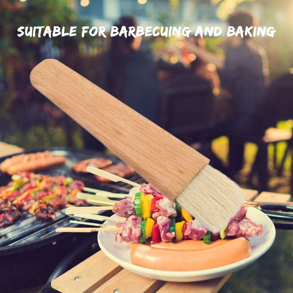 Wooden Barbecue Brush, Wooden BBQ Brush for Oil Sauce Butter Marinades, Food Brushes for BBQ Grill Kitchen Baking, Baster Brushes Baste Pastries Cakes Meat Desserts (Flat Handle Brush) image number 4