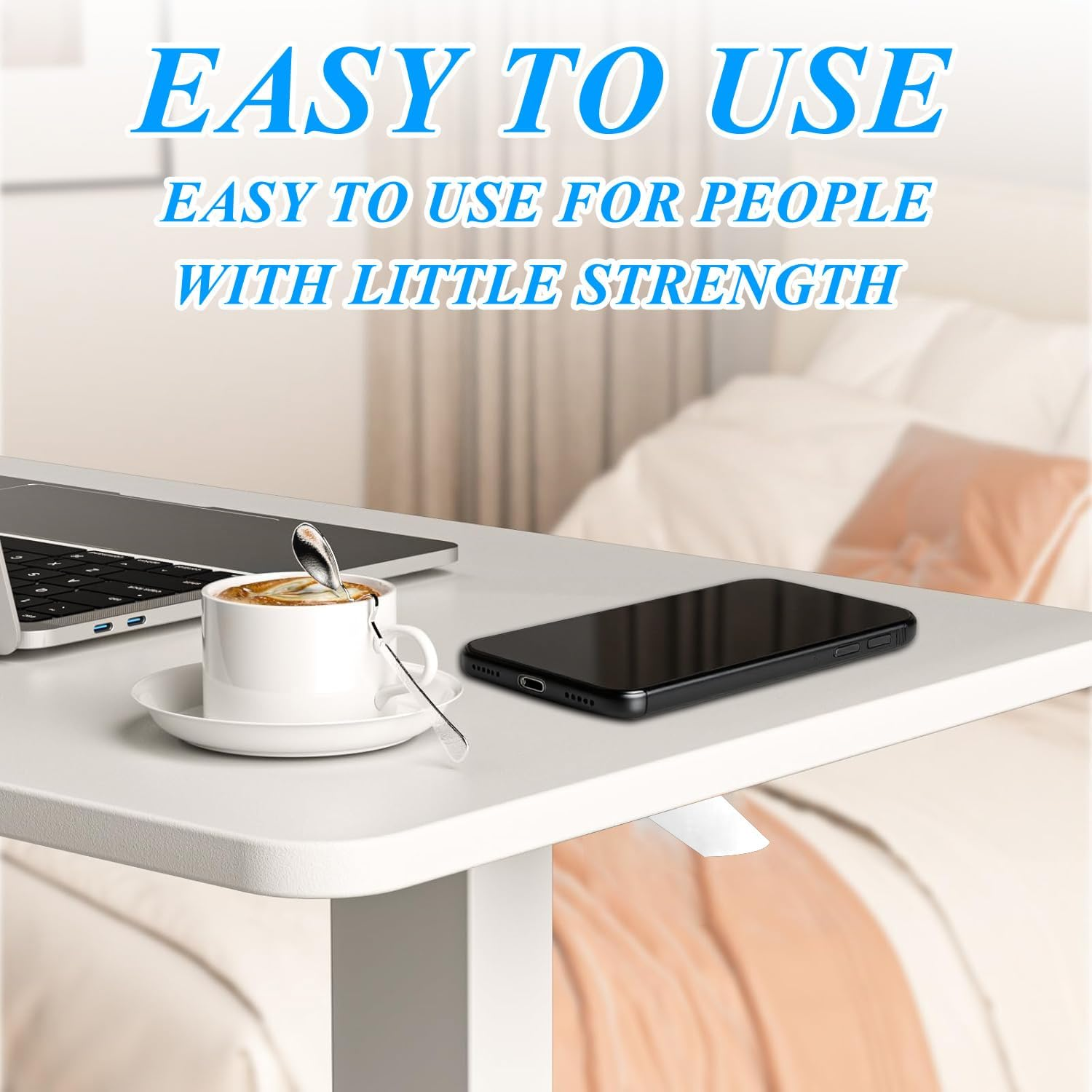 NOAEOU Adjustable Height Side Tables, Hospital Table over Bed for Home Use Swivel, Overbed Bedside Table with Wheels, Pneumatic Moveable Bed Desk, Moveable Rolling Computer Table (White) image number 4