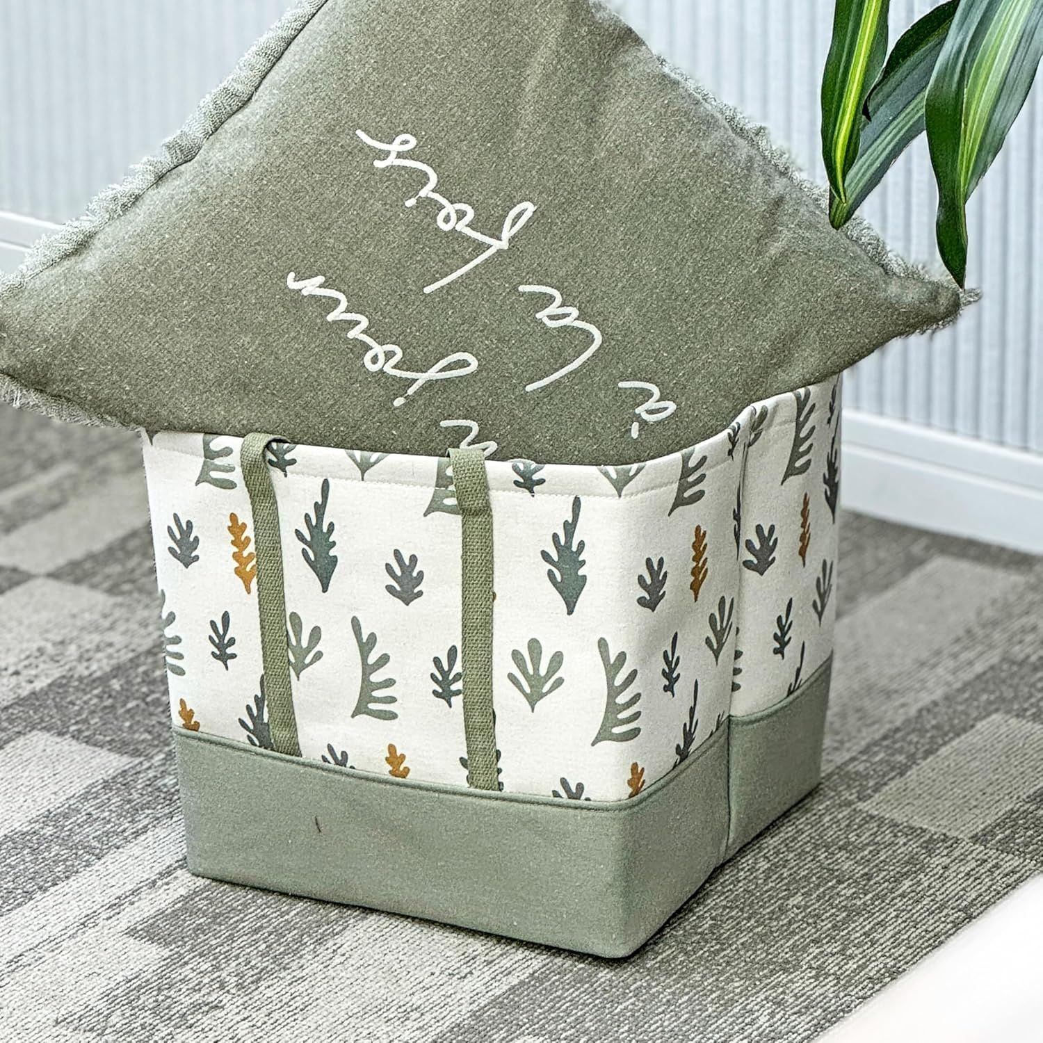 T&T Homewares, Storage Bin, Laundry Basket, Canvas Fabric Collapsible Organizer Basket for Laundry Hamper, Size:( L X W X H) 30 X 30 X 30 (Green Leaves) image number 2